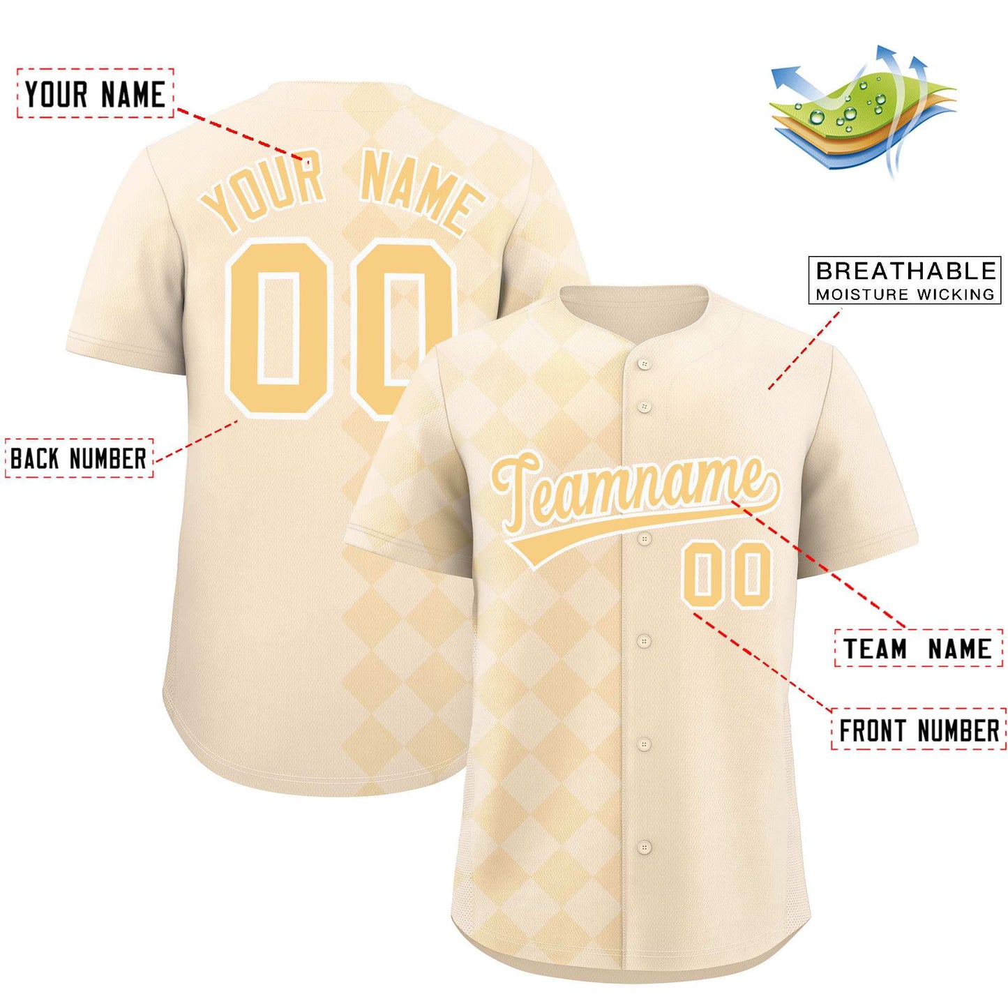 Custom Cream Rhombus Design Authentic Baseball Jersey Limited