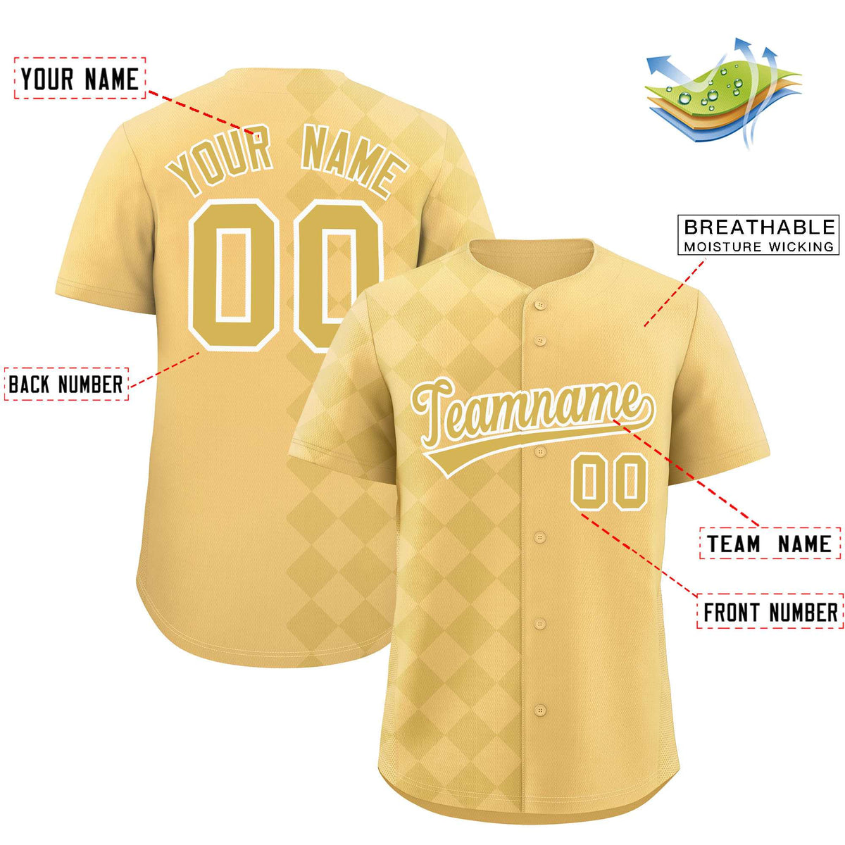 Custom Khaki Rhombus Design Authentic Baseball Jersey Limited