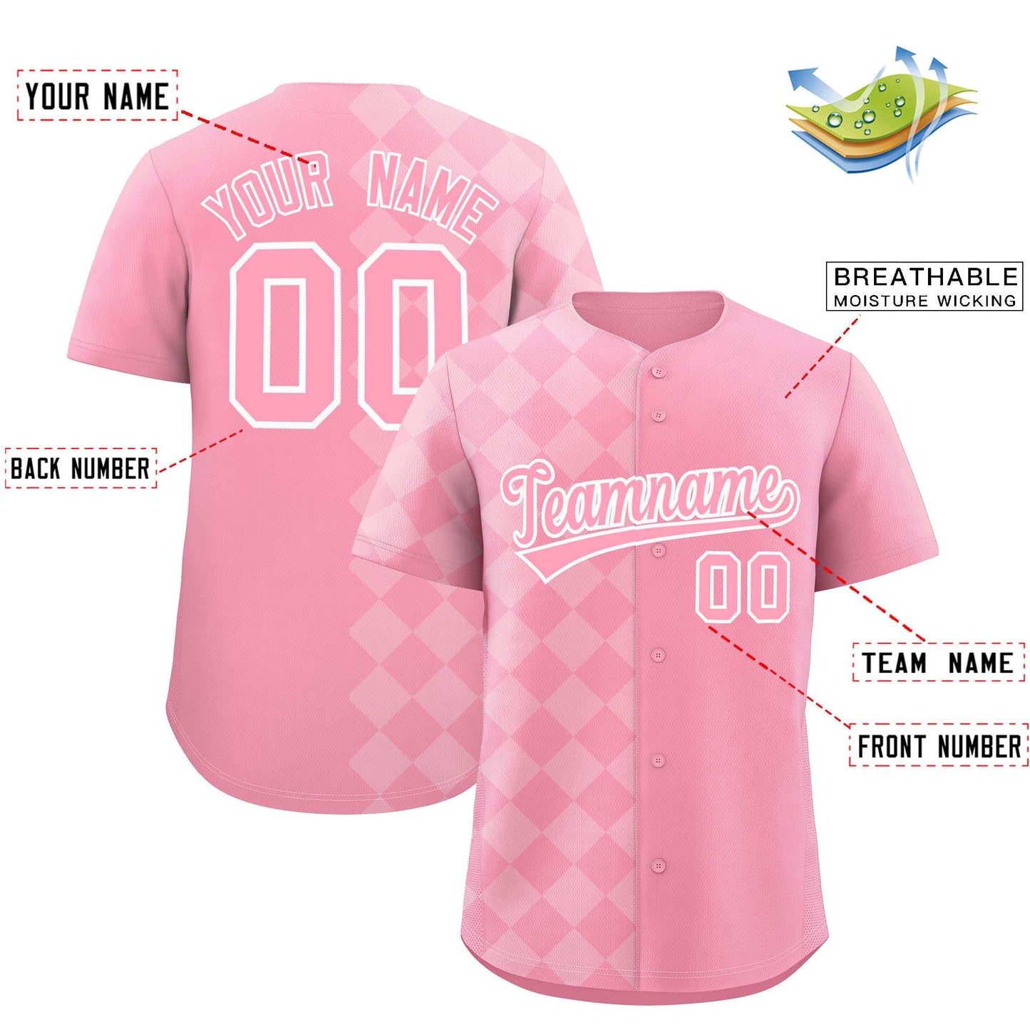 Custom Light Pink Rhombus Design Authentic Baseball Jersey Limited