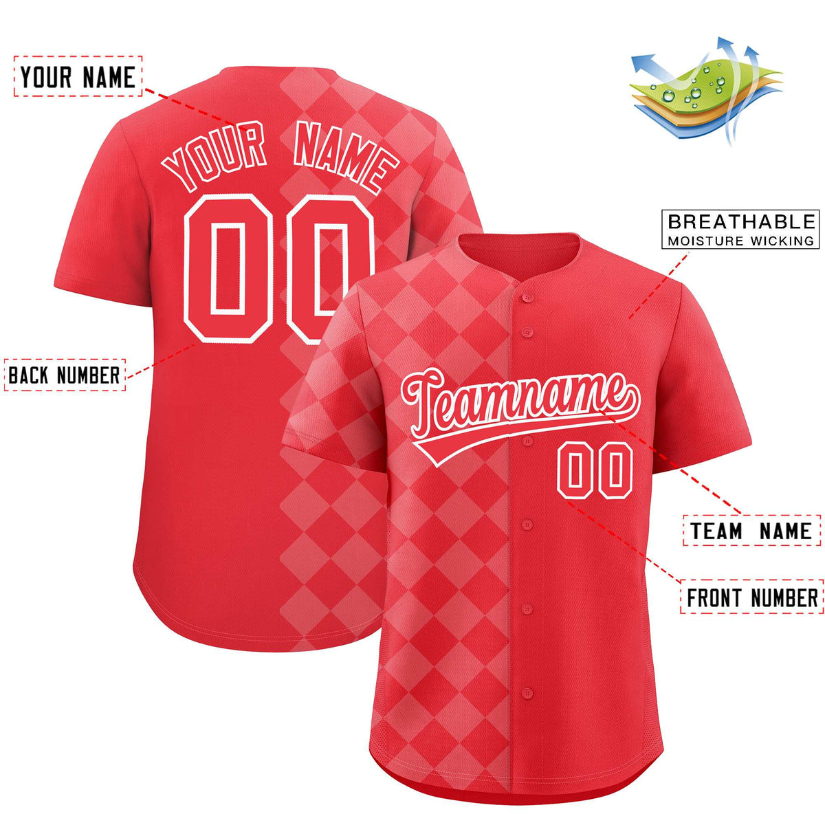 Custom Light Red Rhombus Design Authentic Baseball Jersey Limited