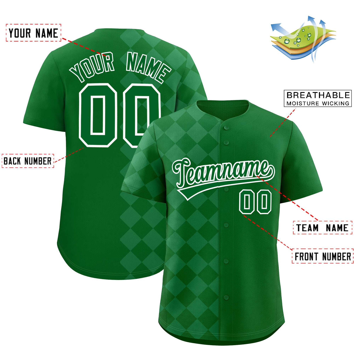 Custom Green Rhombus Design Authentic Baseball Jersey Limited