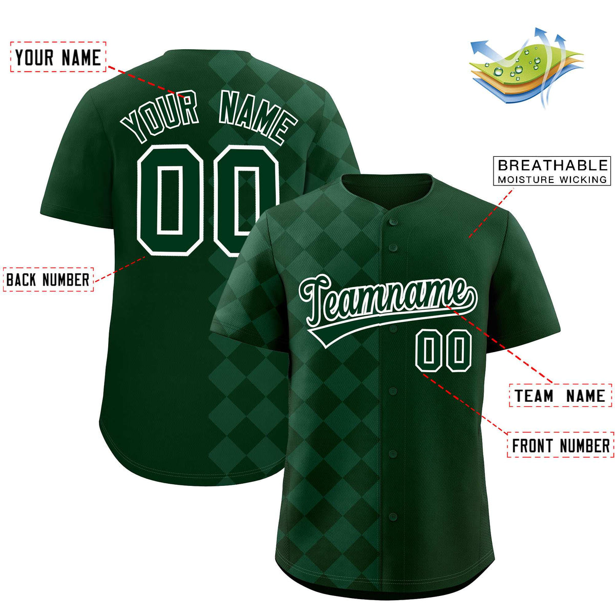 Custom Green Rhombus Design Authentic Baseball Jersey Limited