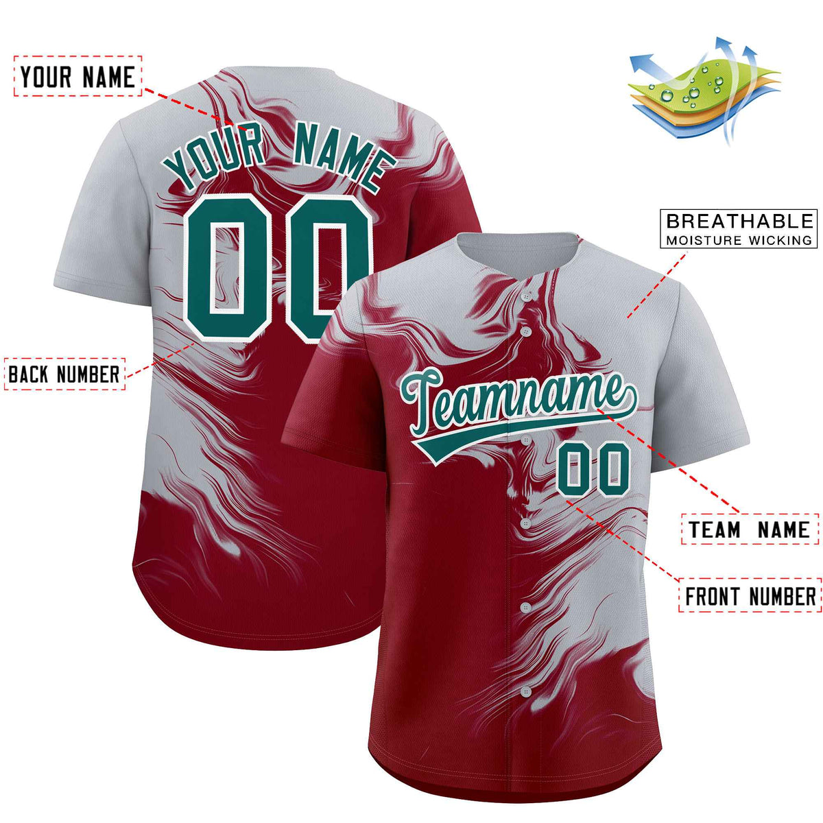 Custom Gray Crimson Personalized Ink Pattern Authentic Baseball Jersey Limited