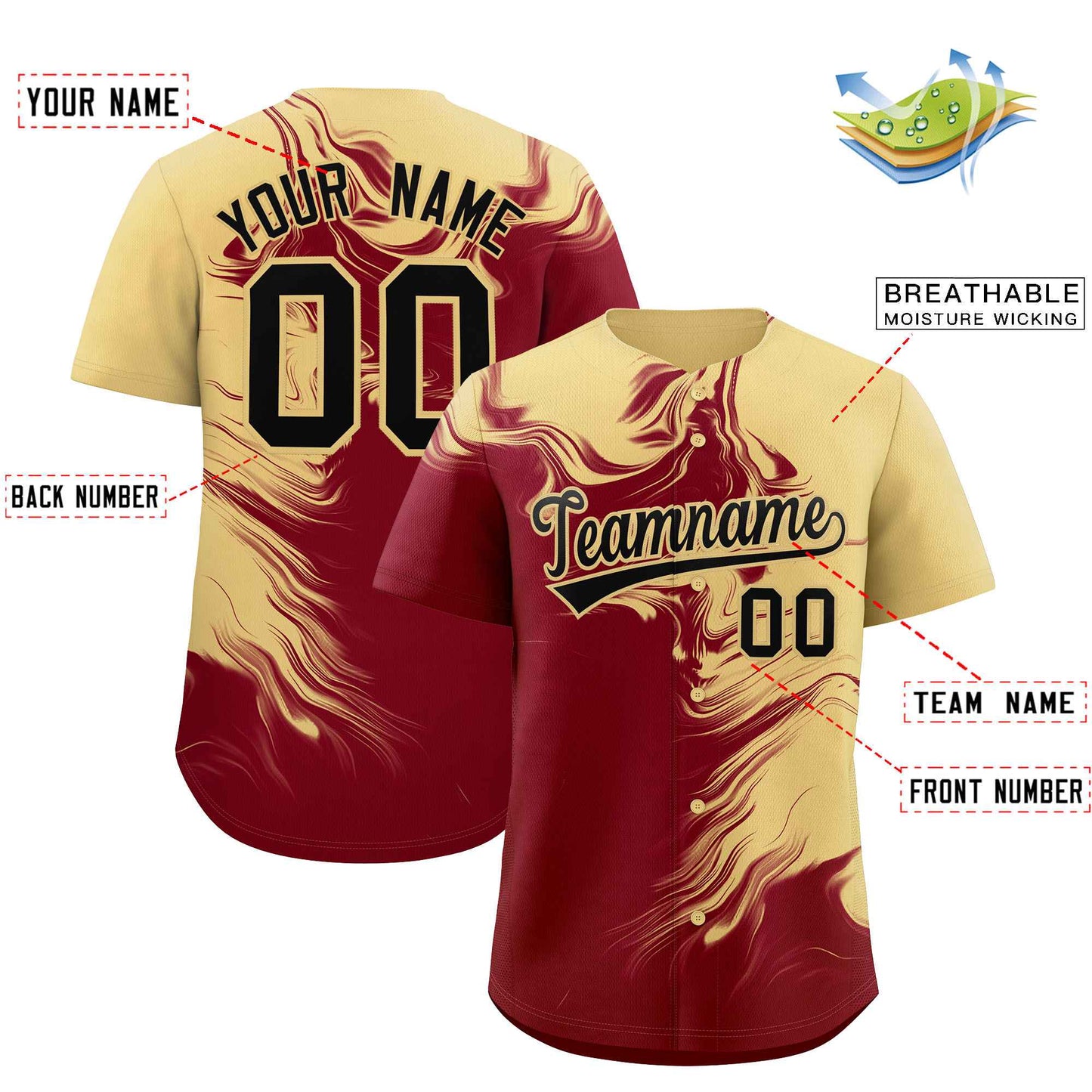 Custom Khaki Crimson Personalized Ink Pattern Authentic Baseball Jersey Limited