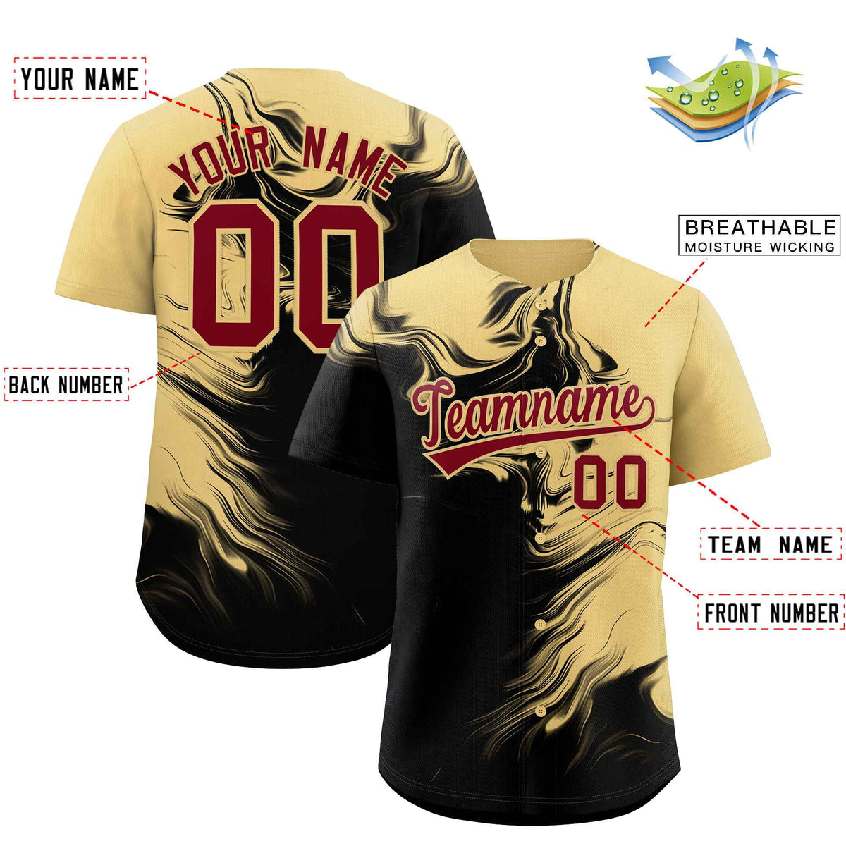 Custom Khaki Black Personalized Ink Pattern Authentic Baseball Jersey Limited