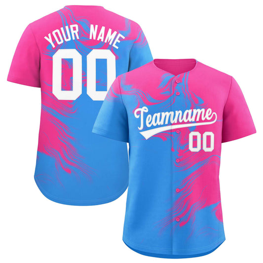 Custom Pink Powder Blue Personalized Ink Pattern Authentic Baseball Jersey