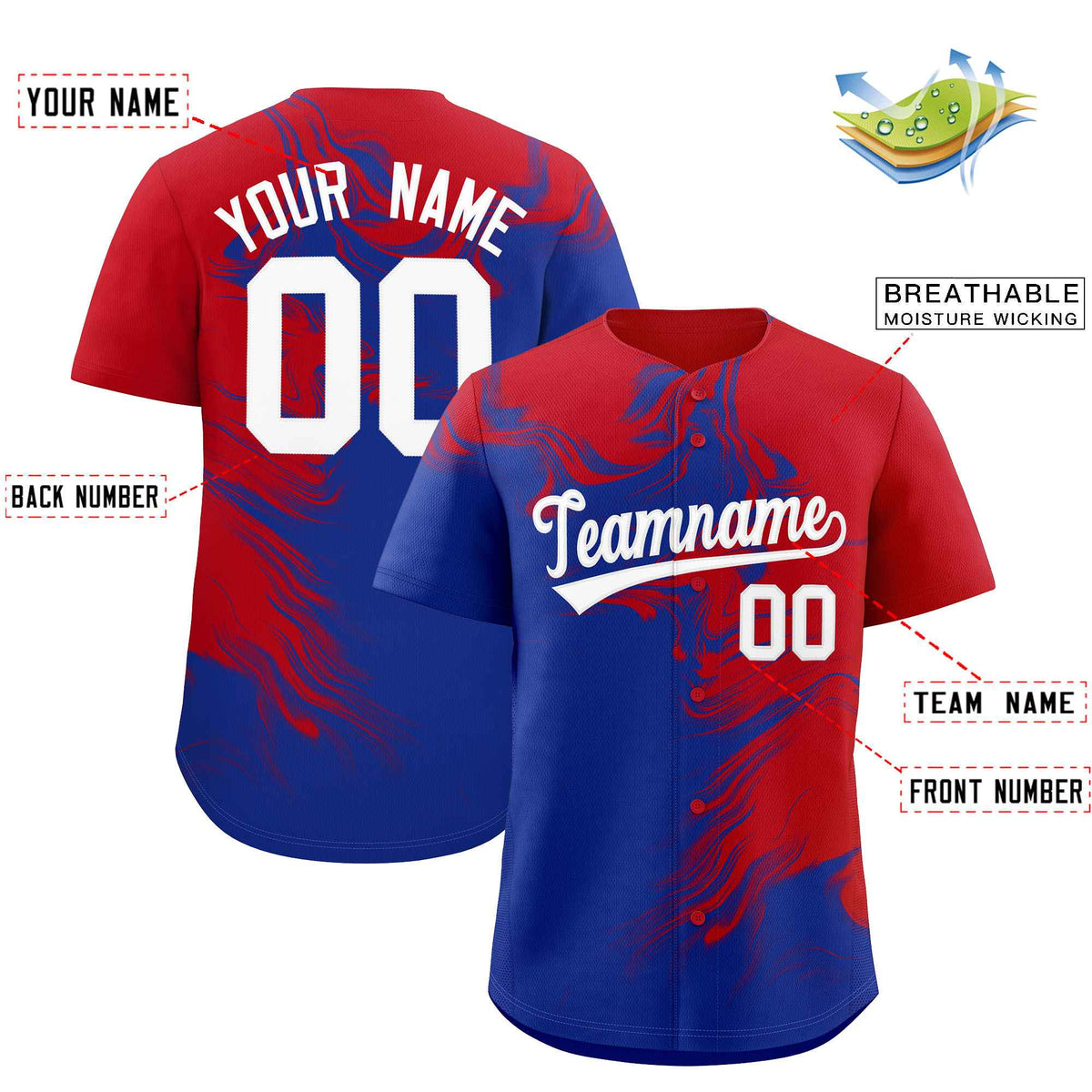 Custom Red Royal Personalized Ink Pattern Authentic Baseball Jersey Limited