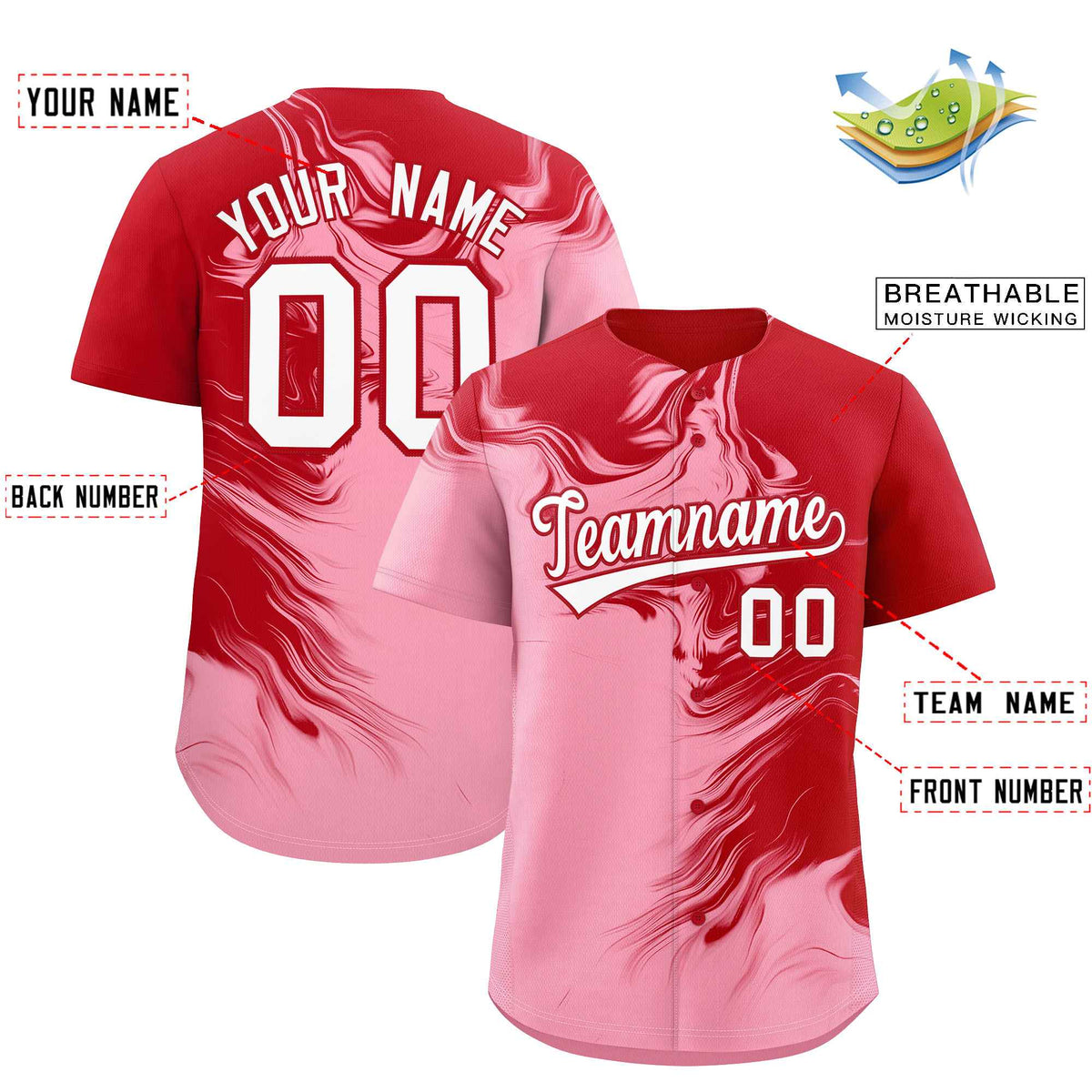 Custom Red Light Pink Personalized Ink Pattern Authentic Baseball Jersey Limited