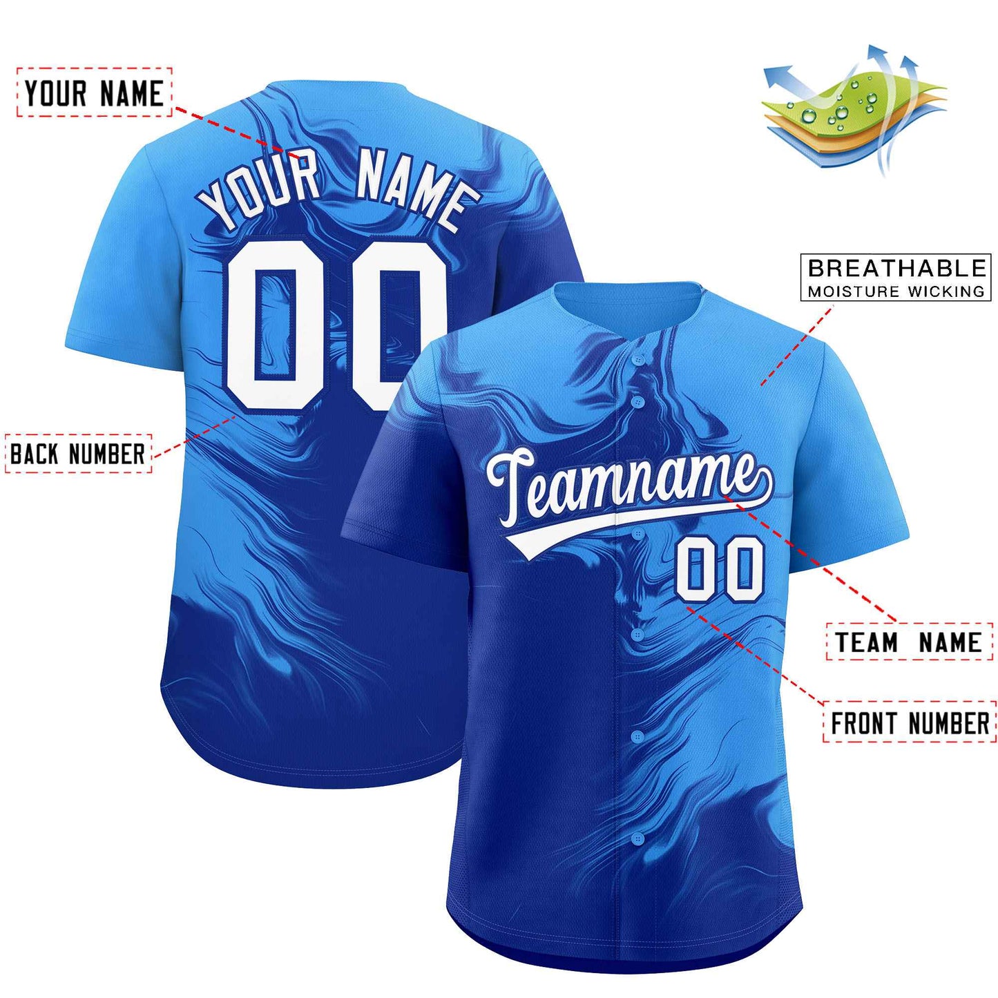 Custom Powder Blue Royal Personalized Ink Pattern Authentic Baseball Jersey Limited
