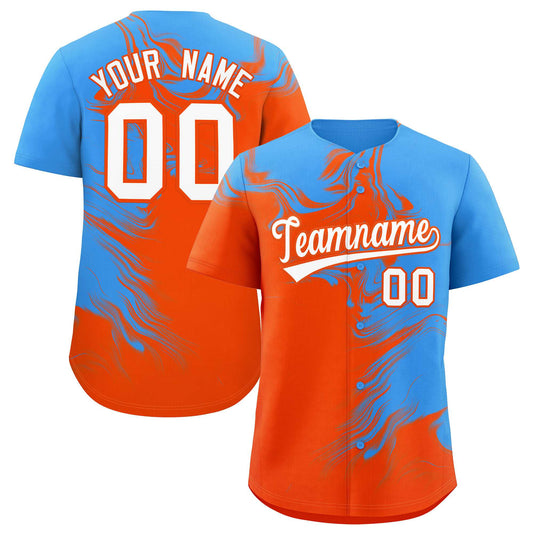 Custom Powder Blue Orange Personalized Ink Pattern Authentic Baseball Jersey