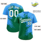 Custom Powder Blue Kelly Green Personalized Ink Pattern Authentic Baseball Jersey Limited