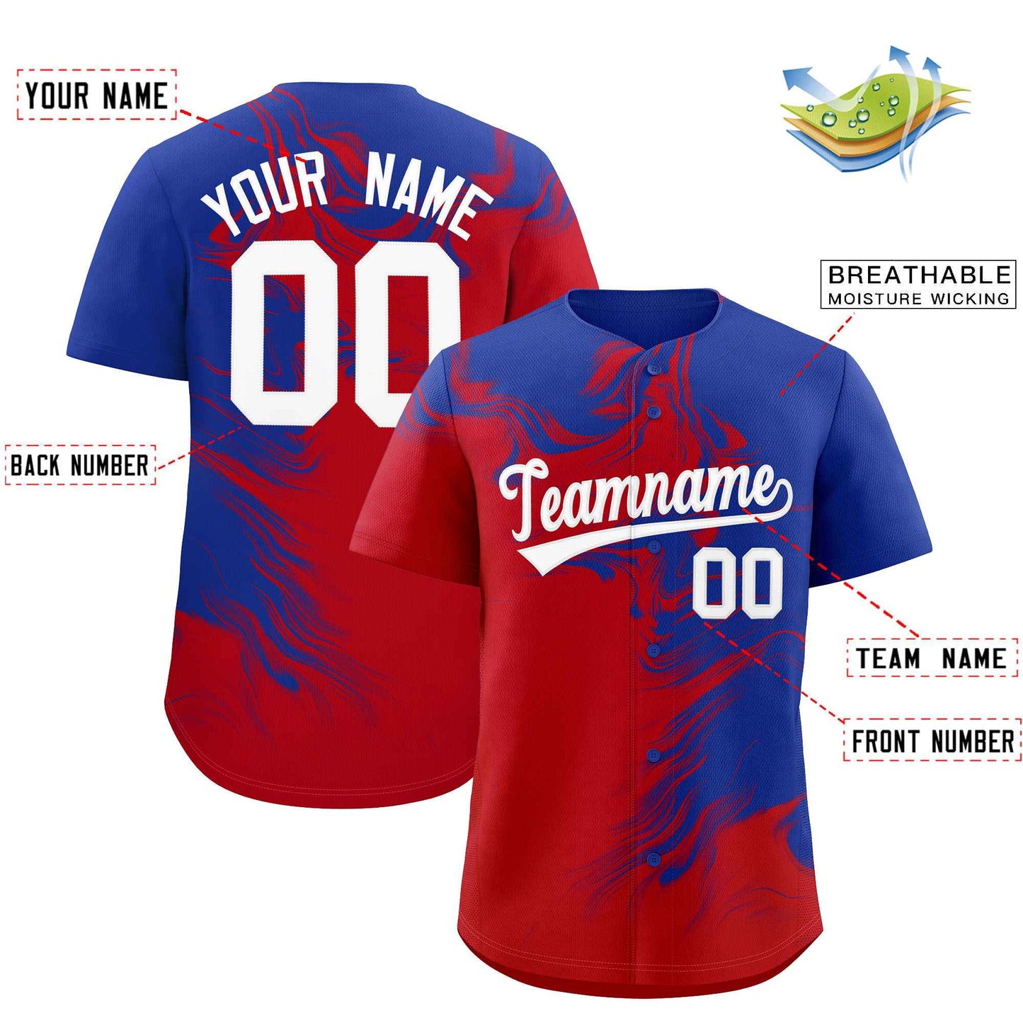 Custom Royal Red Personalized Ink Pattern Authentic Baseball Jersey Limited