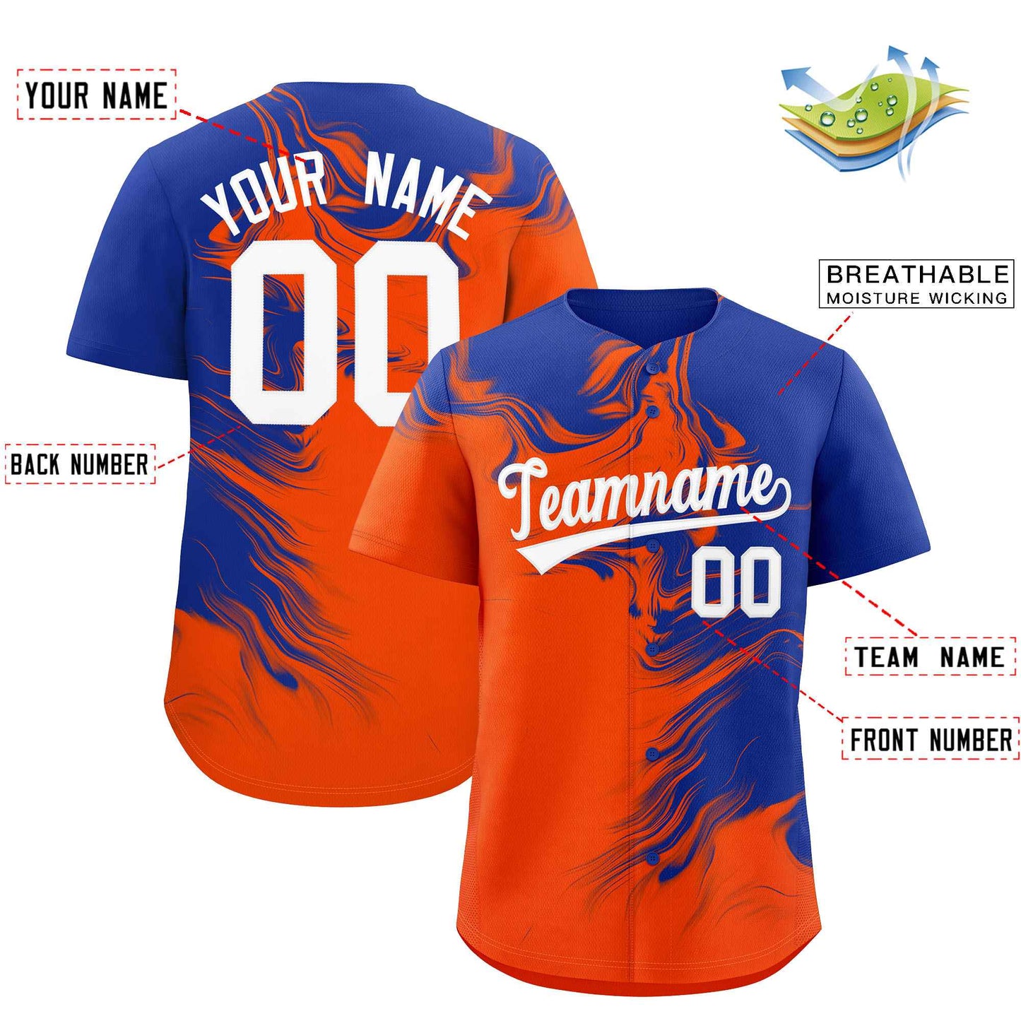 Custom Royal Orange Personalized Ink Pattern Authentic Baseball Jersey Limited
