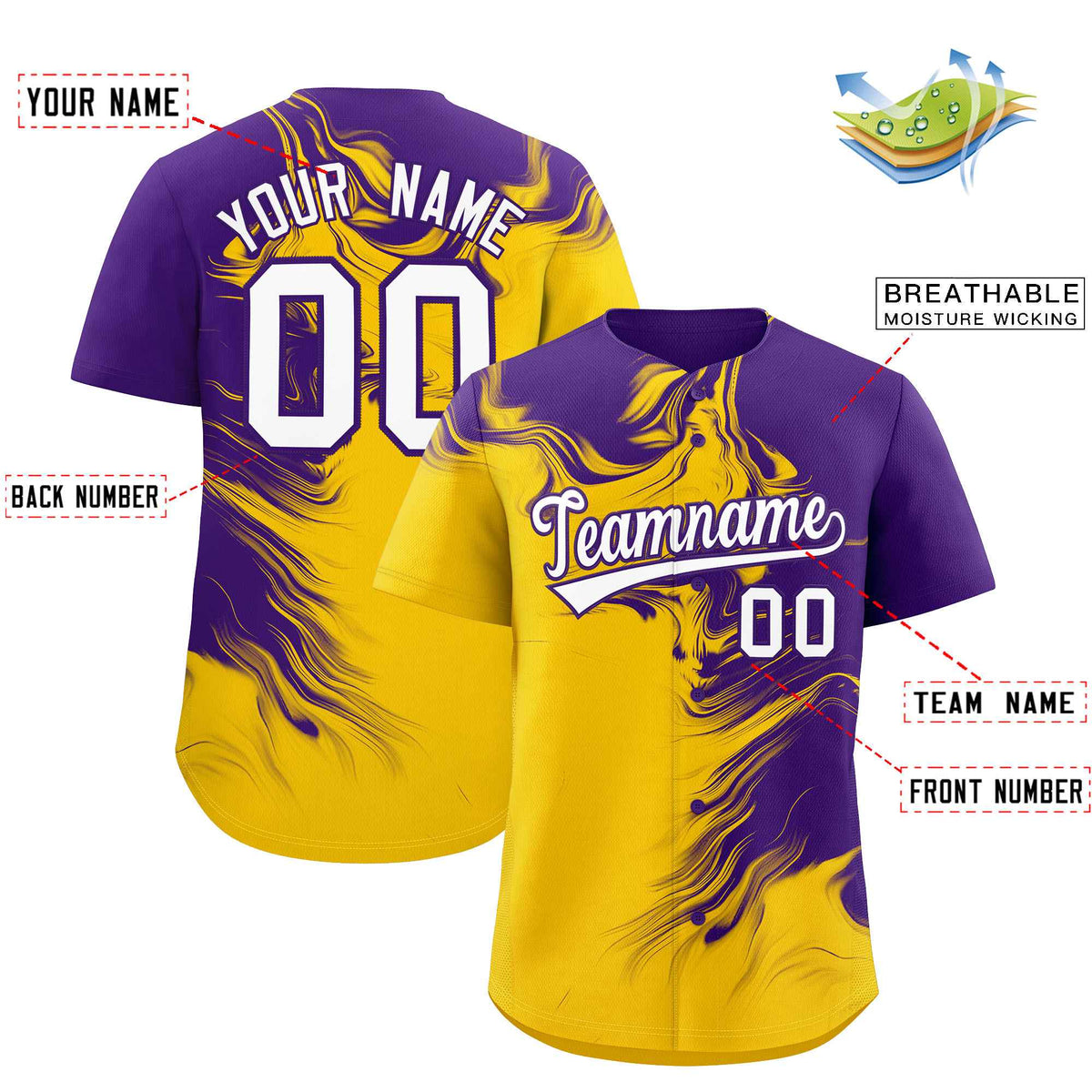Custom Purple Gold Personalized Ink Pattern Authentic Baseball Jersey Limited