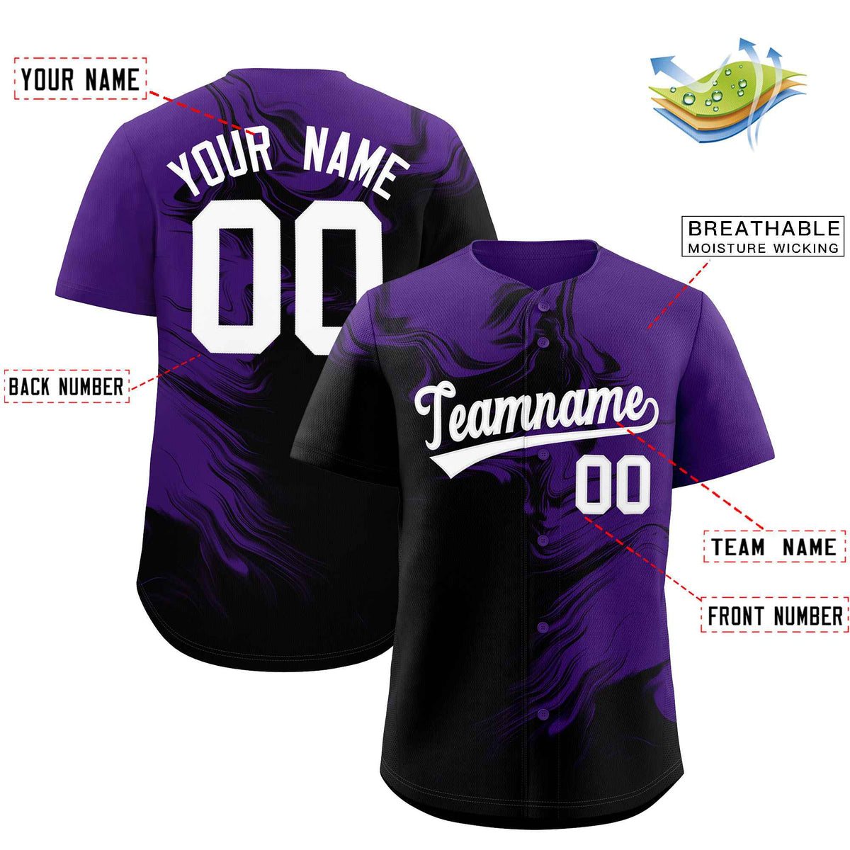 Custom Purple Black Personalized Ink Pattern Authentic Baseball Jersey Limited