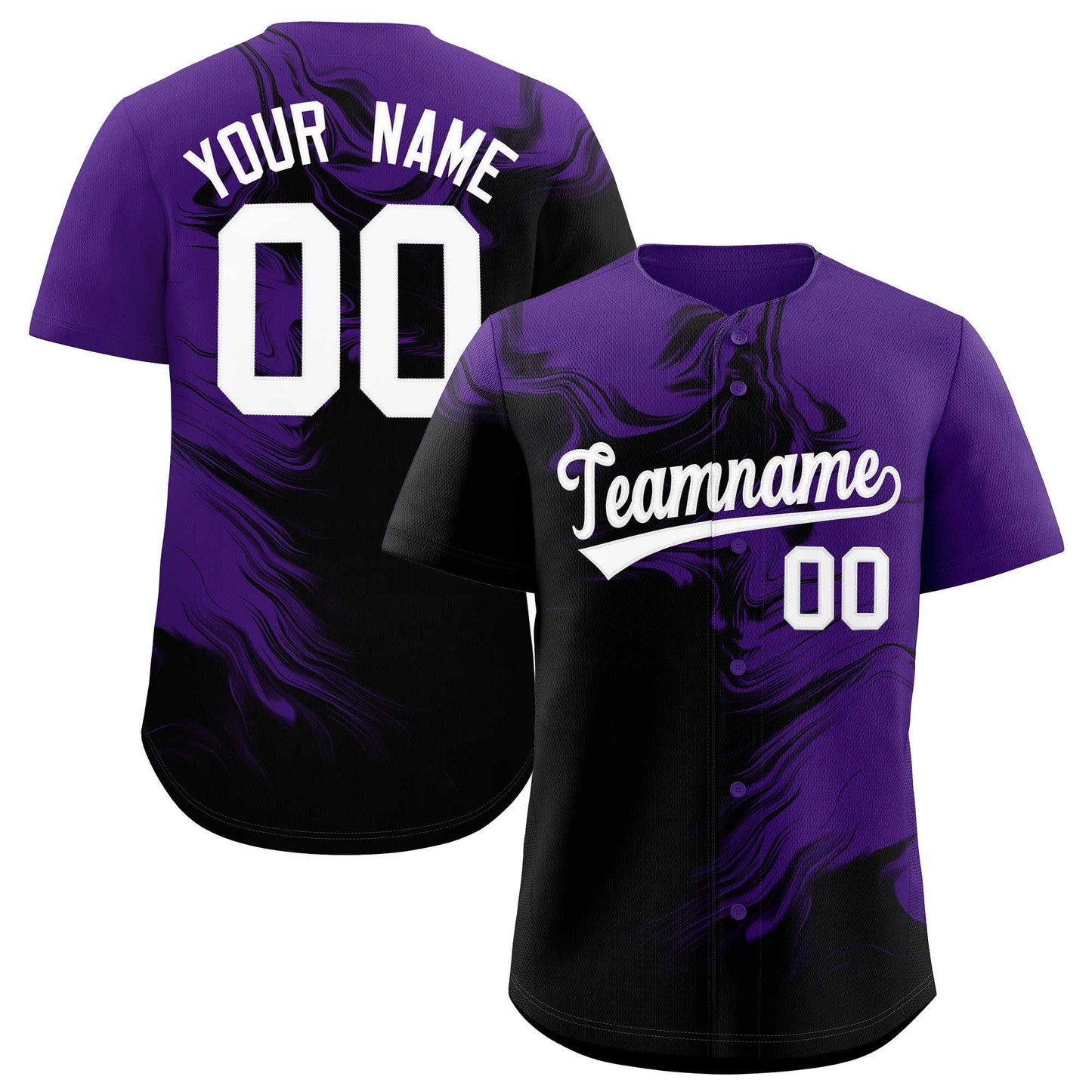 Custom Purple Black Personalized Ink Pattern Authentic Baseball Jersey