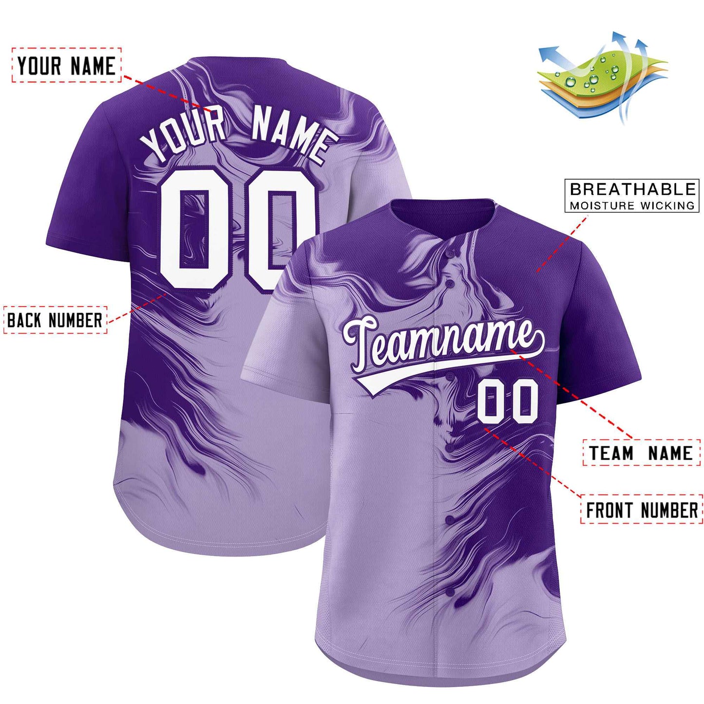 Custom Purple Light Purple Personalized Ink Pattern Authentic Baseball Jersey Limited