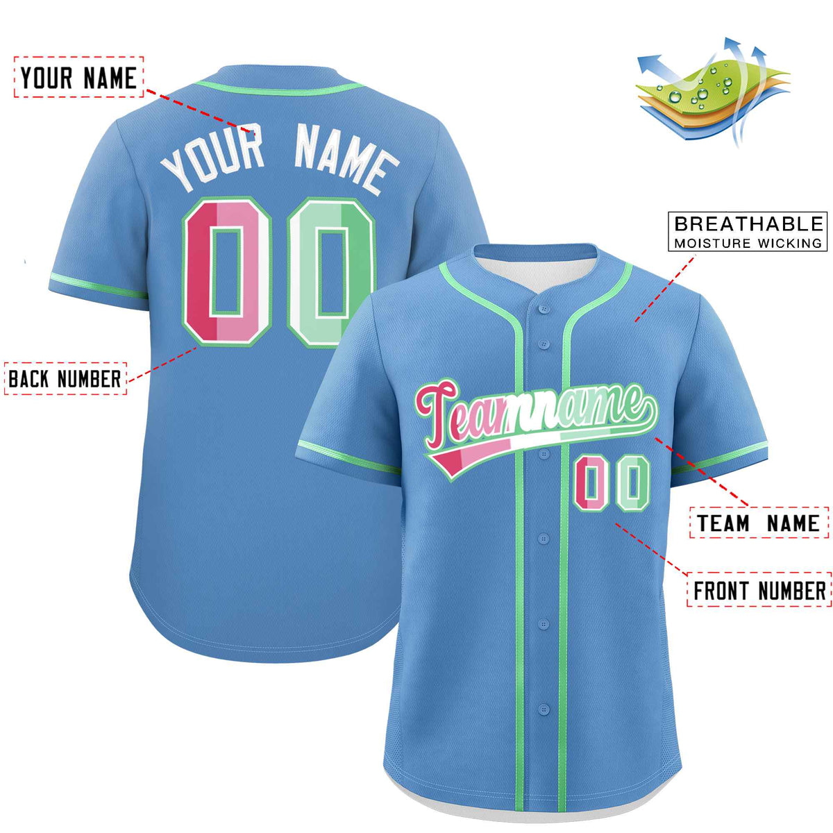 Custom Light Blue Abrosexual For Pride Month Classic Style Authentic Baseball Jersey Limited