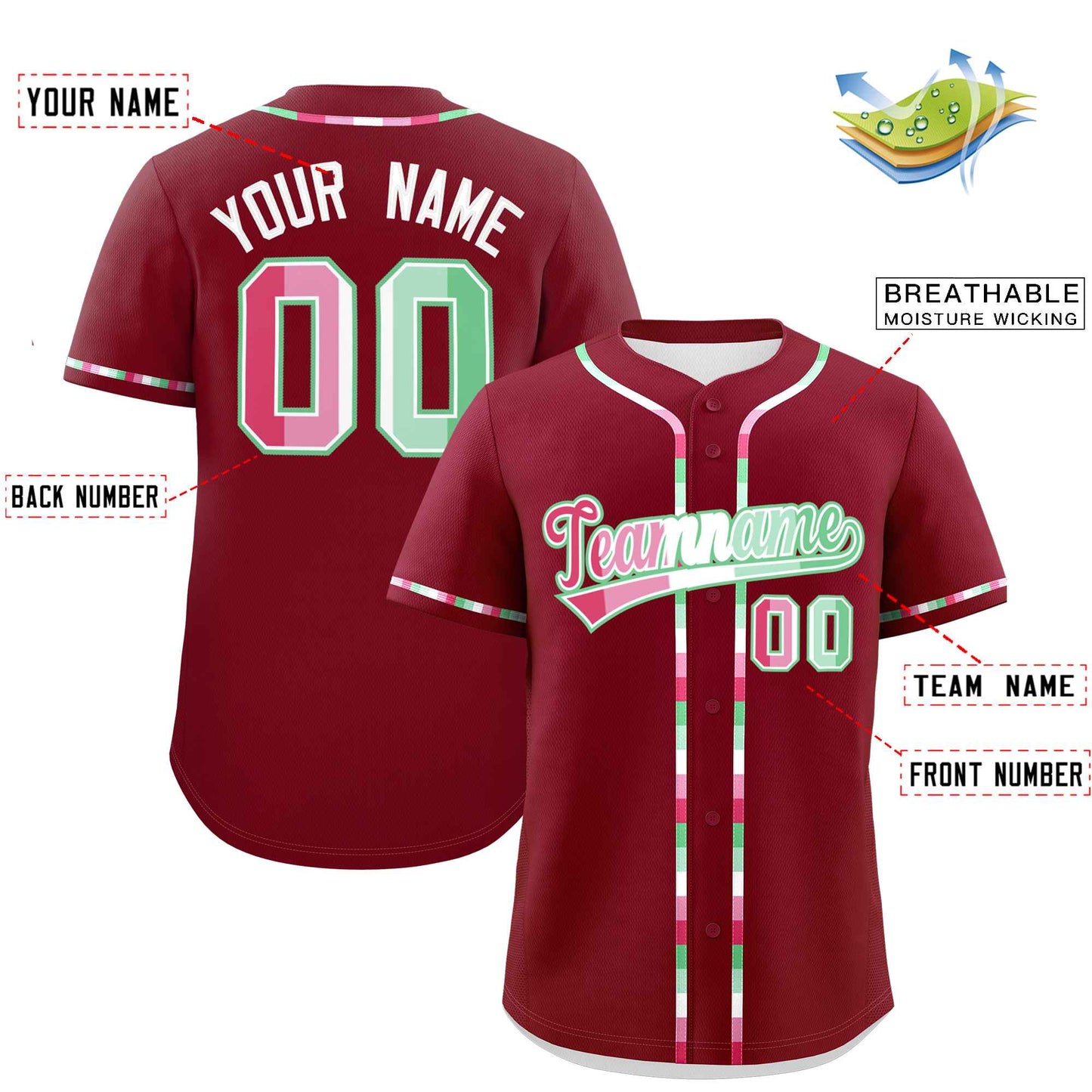Custom Crimson Abrosexual For Pride Month Classic Style Authentic Baseball Jersey Limited