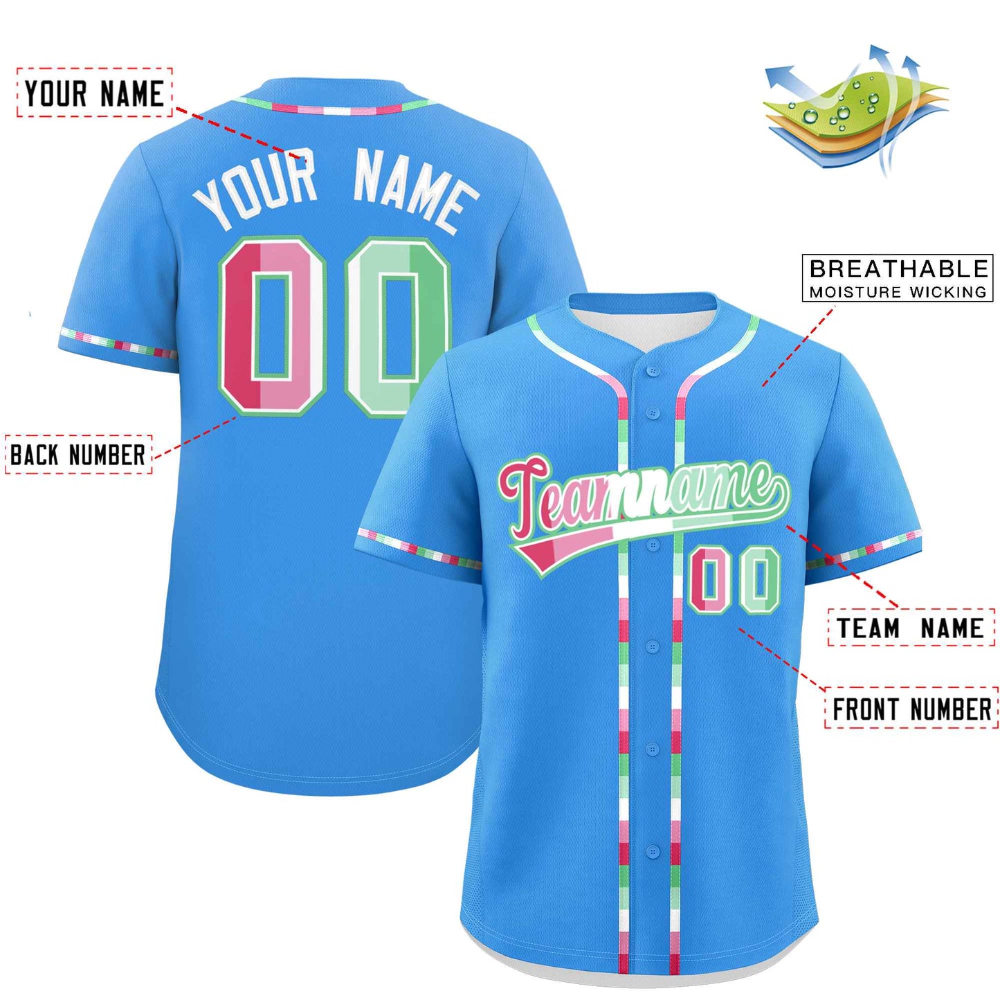 Custom Powder Blue Abrosexual For Pride Month Classic Style Authentic Baseball Jersey Limited