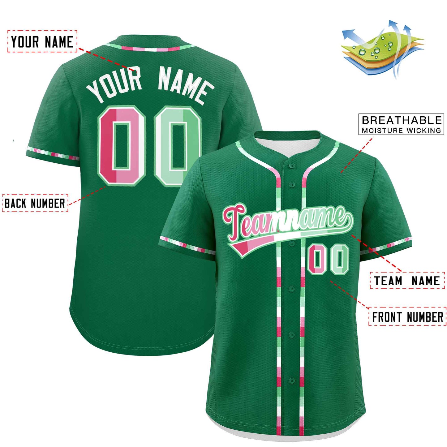Custom Kelly Green Abrosexual For Pride Month Classic Style Authentic Baseball Jersey Limited