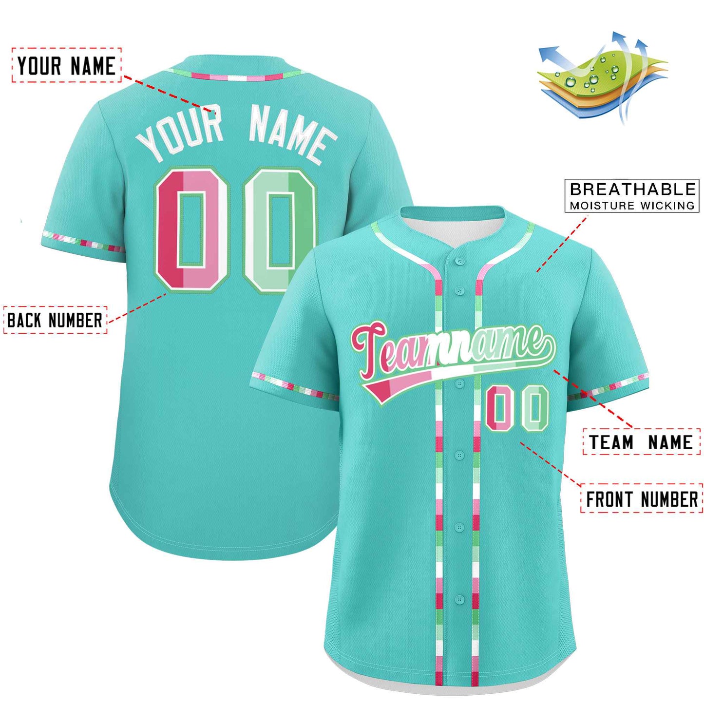 Custom Aqua Abrosexual For Pride Month Classic Style Authentic Baseball Jersey Limited