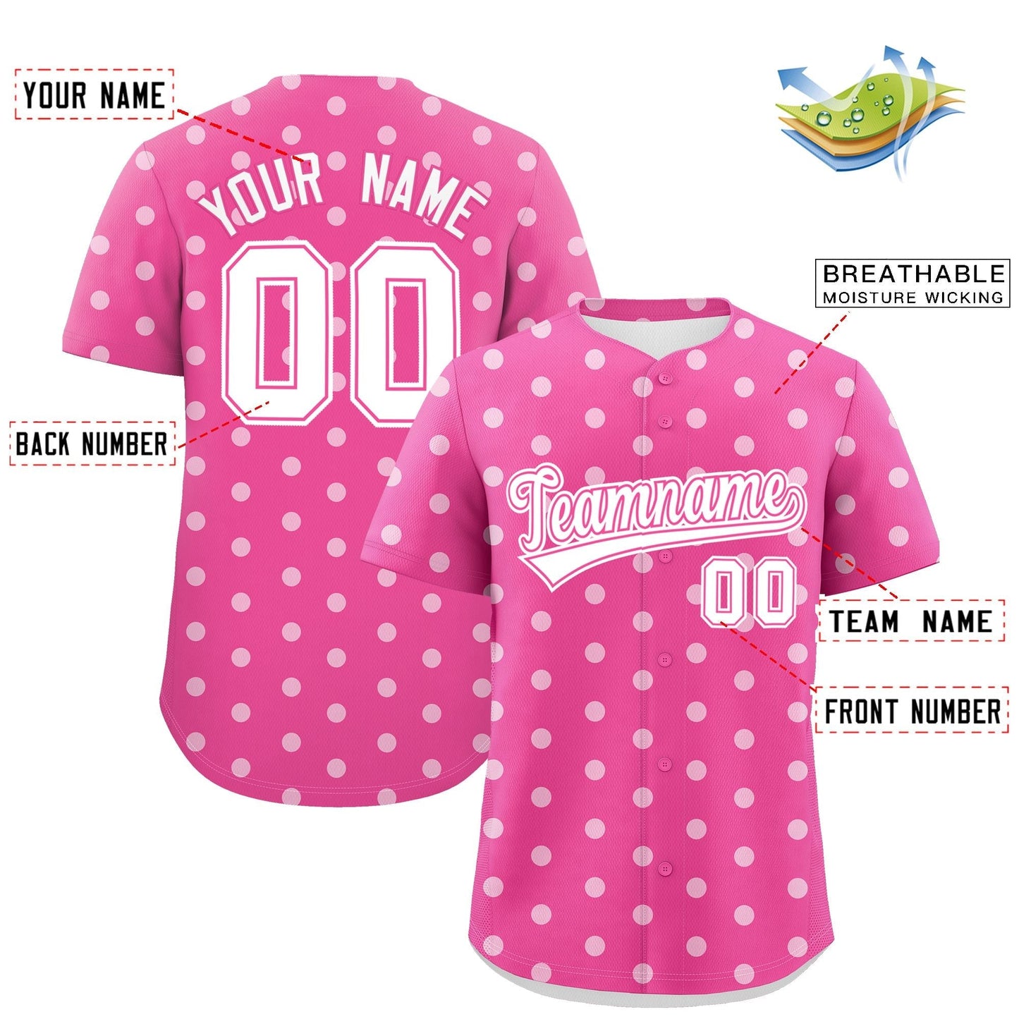 Custom Pink White Personalized Polka Dot Graffiti Pattern Authentic Baseball Jersey Limited