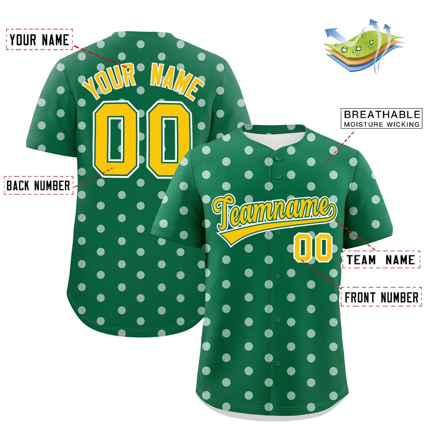 Custom Kelly Green White Personalized Polka Dot Graffiti Pattern Authentic Baseball Jersey Limited