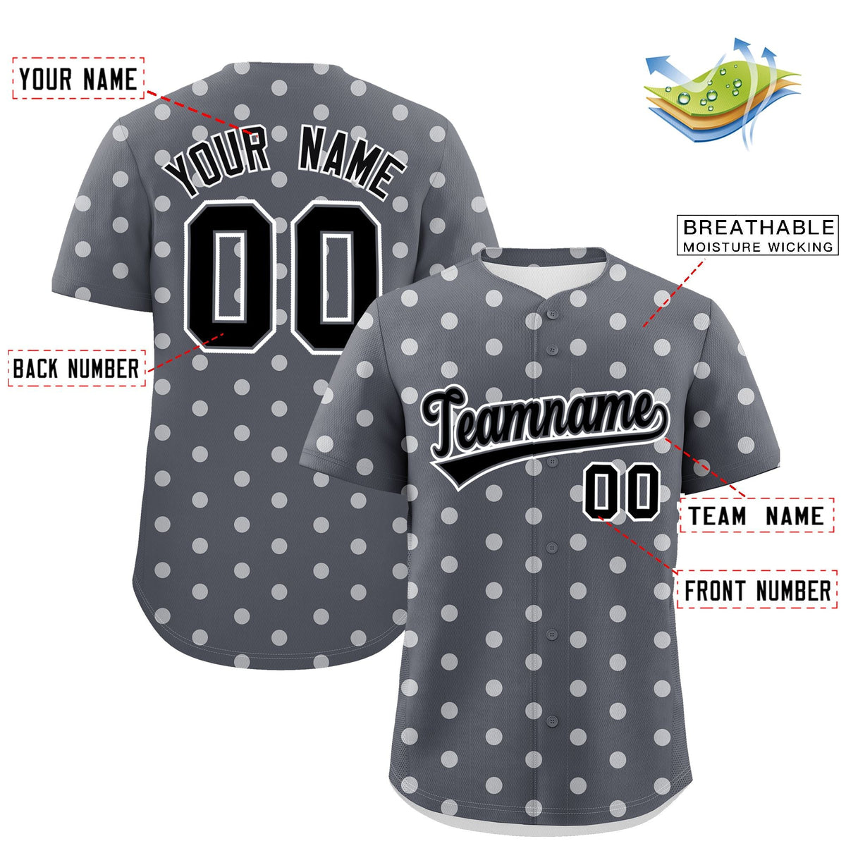 Custom Dark Gray White Personalized Polka Dot Graffiti Pattern Authentic Baseball Jersey Limited