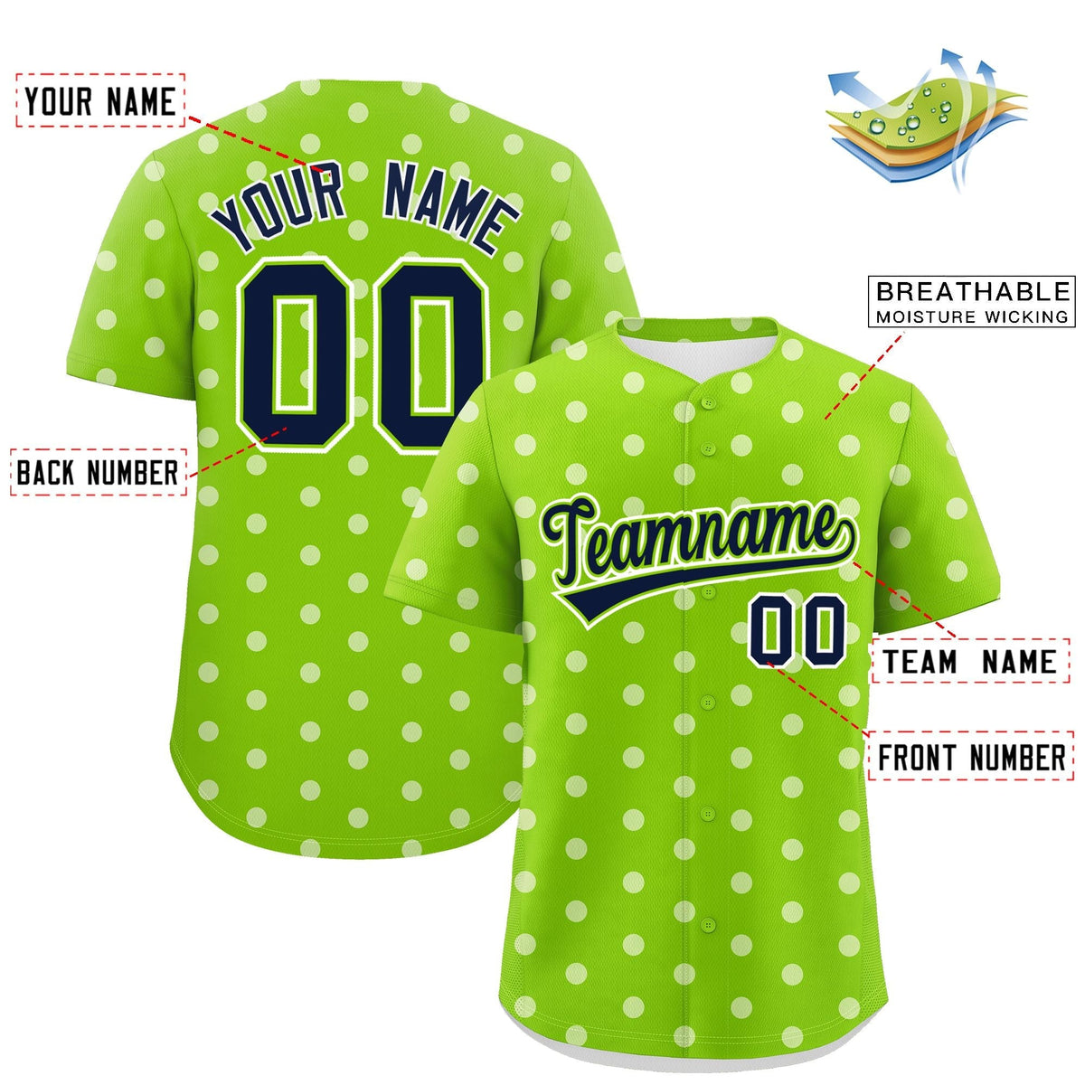 Custom Neon Green White Personalized Polka Dot Graffiti Pattern Authentic Baseball Jersey Limited