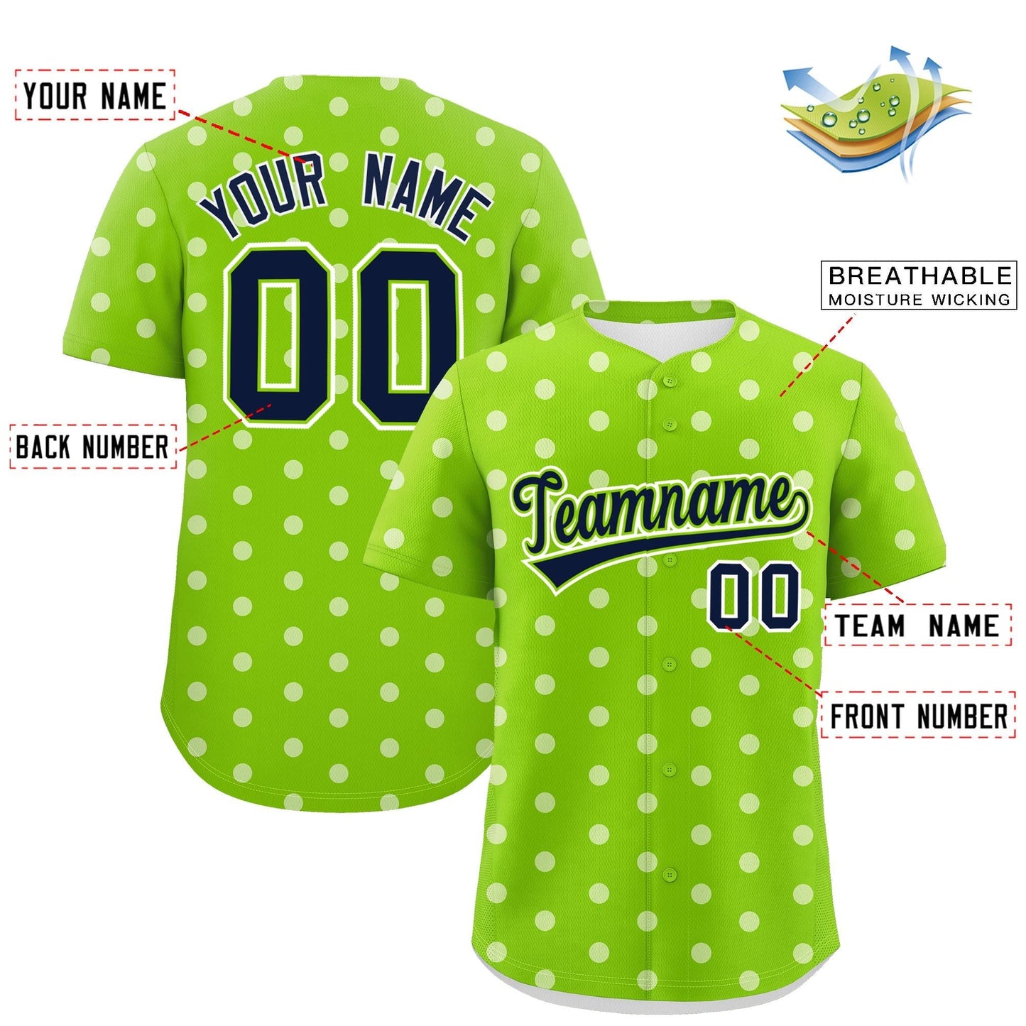 Custom Neon Green White Personalized Polka Dot Graffiti Pattern Authentic Baseball Jersey Limited