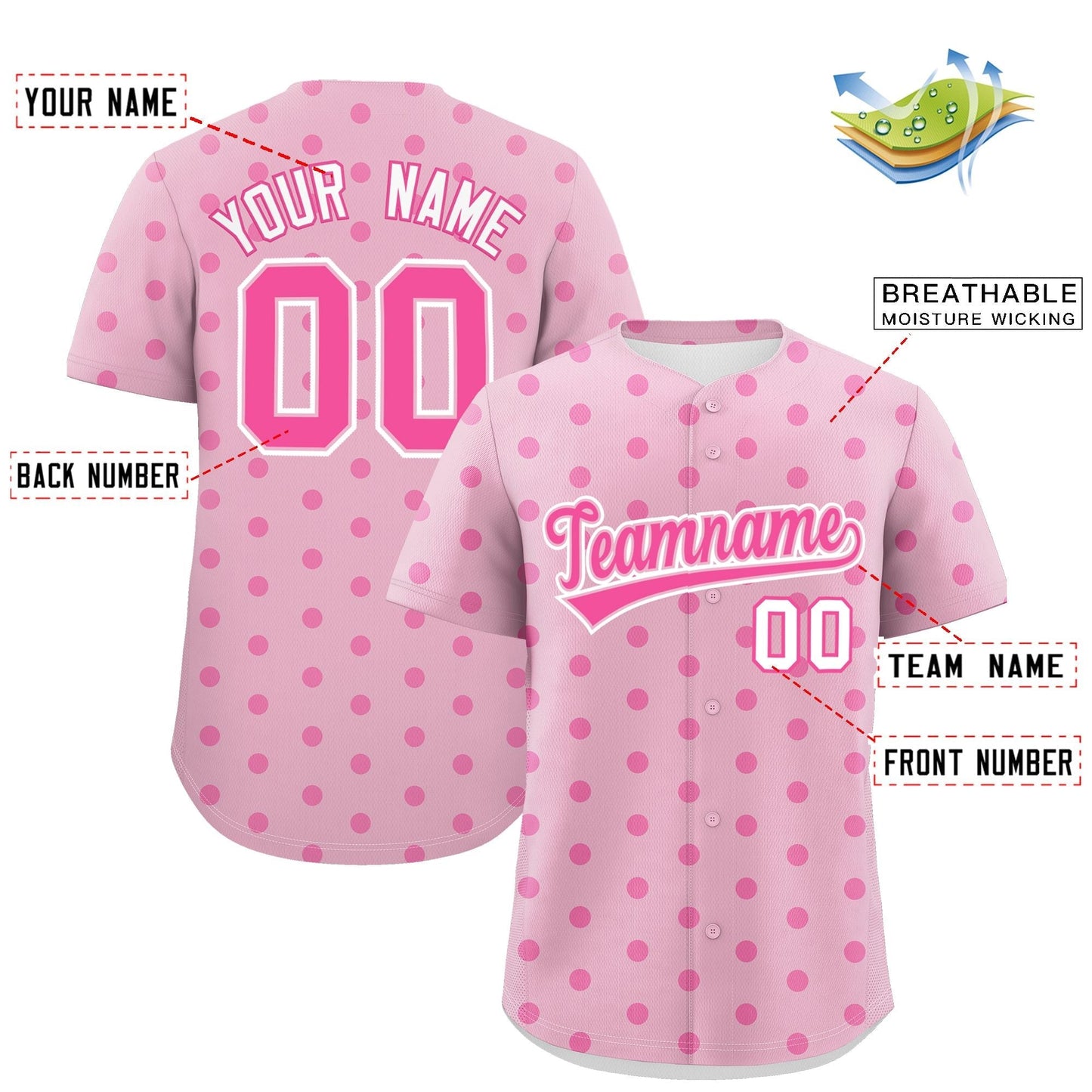 Custom Light Pink Pink Personalized Polka Dot Graffiti Pattern Authentic Baseball Jersey Limited