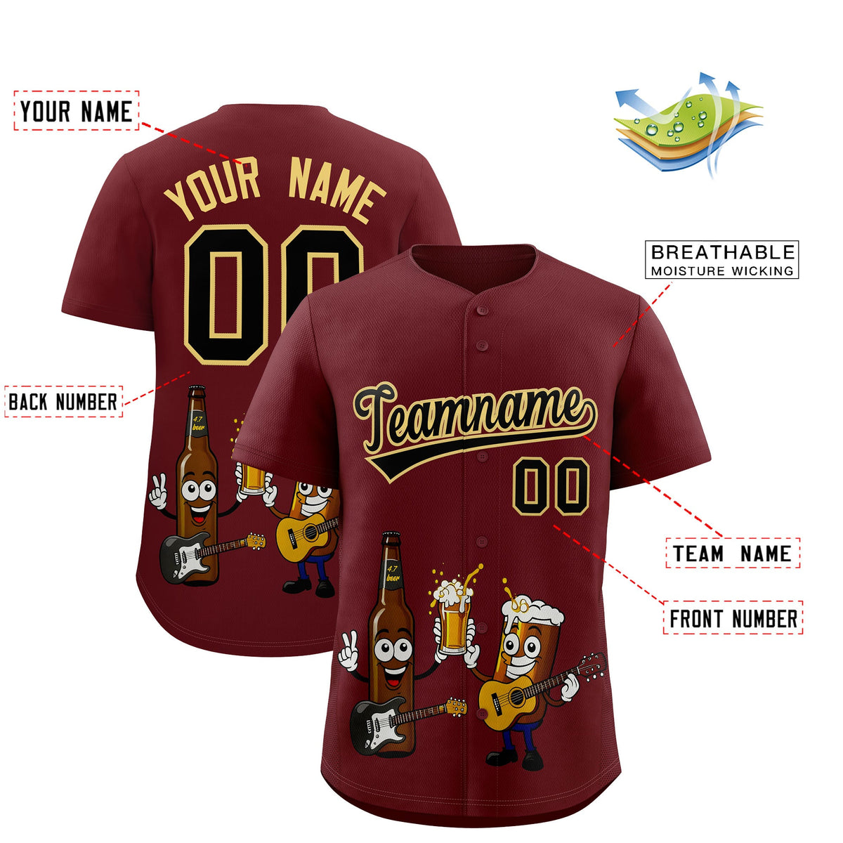 Custom Burgundy Personalized Beer Day Shirt Parties Baseball Jersey Limited