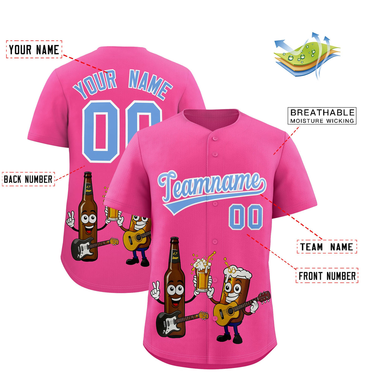 Custom Pink Personalized Beer Day Shirt Parties Baseball Jersey Limited