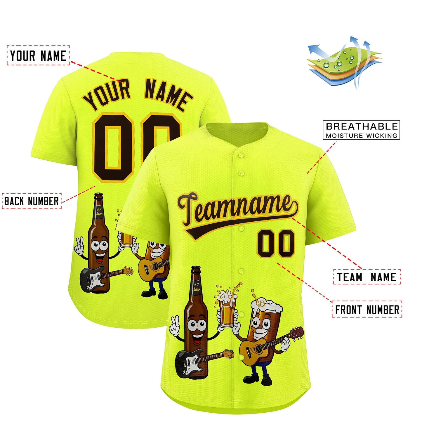 Custom Fluorescent Green Personalized Beer Day Shirt Parties Baseball Jersey Limited
