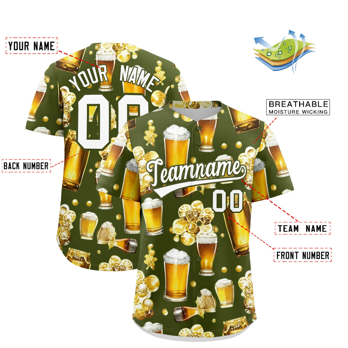 Custom Olive Personalized Beer Day Shirt Parties Baseball Jersey Limited