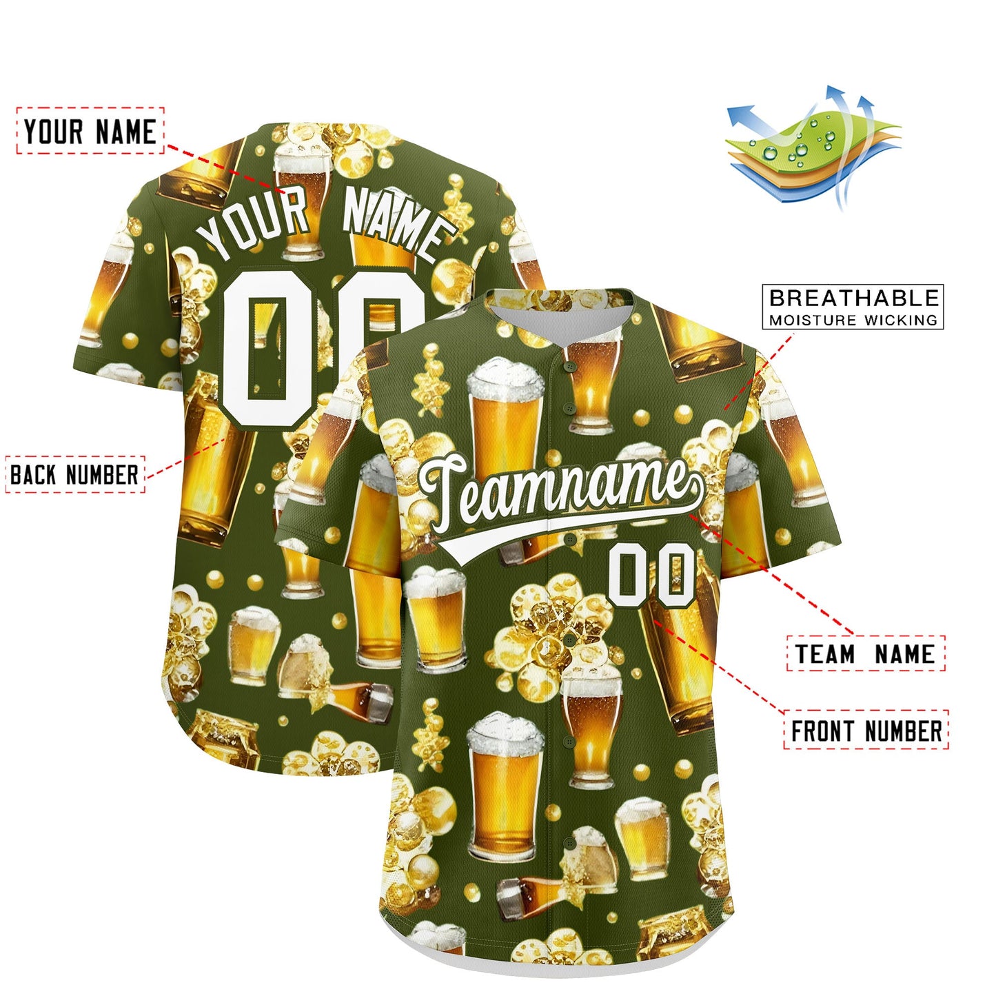 Custom Olive Personalized Beer Day Shirt Parties Baseball Jersey Limited