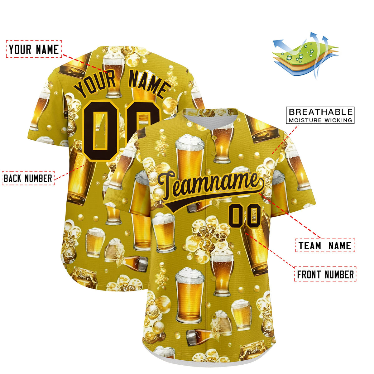 Custom Old Gold Personalized Beer Day Shirt Parties Baseball Jersey Limited