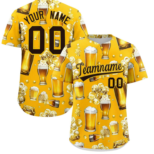 Custom Yellow Personalized Beer Day Shirt Parties Baseball Jersey