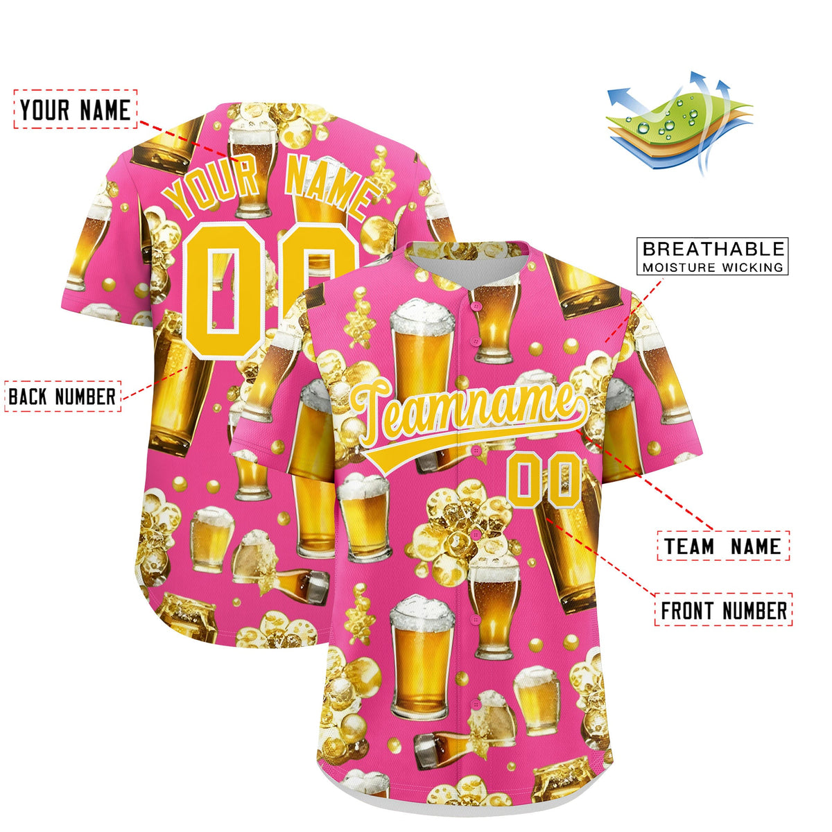 Custom Pink Personalized Beer Day Shirt Parties Baseball Jersey Limited