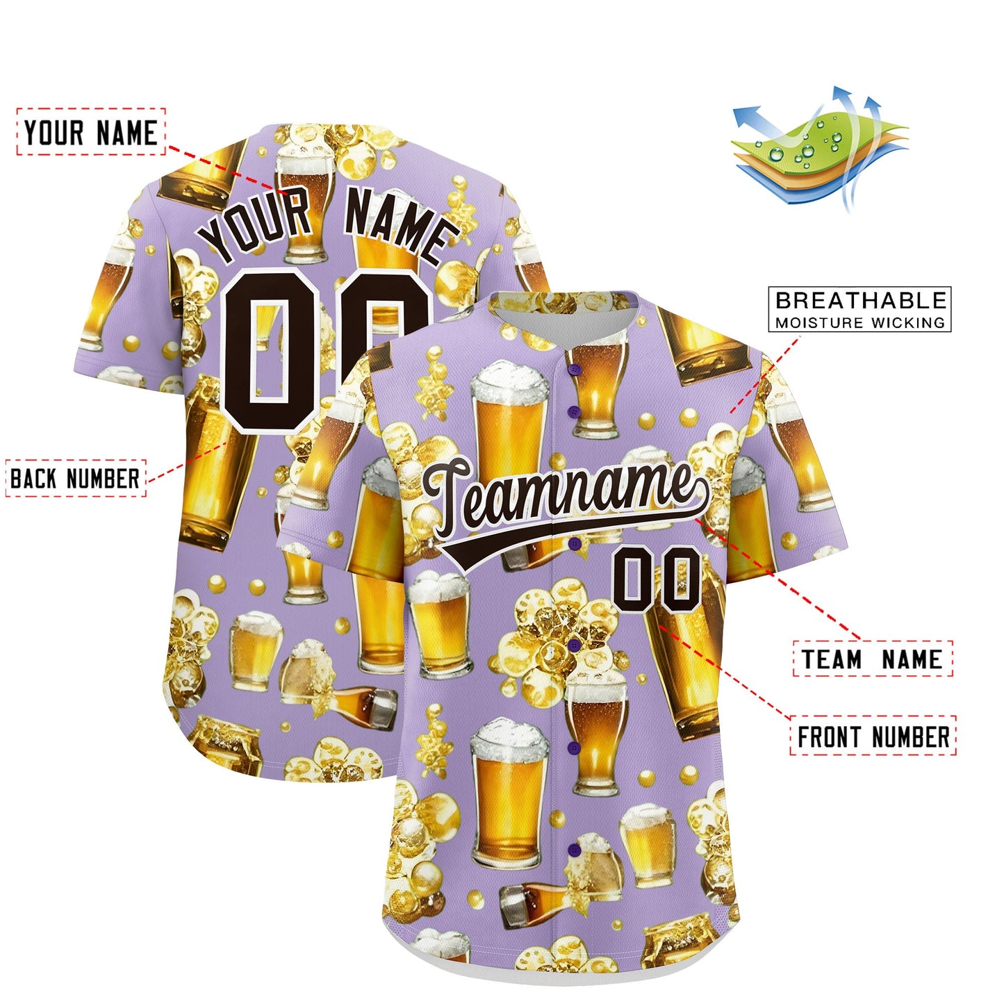 Custom Light Purple Personalized Beer Day Shirt Parties Baseball Jersey Limited