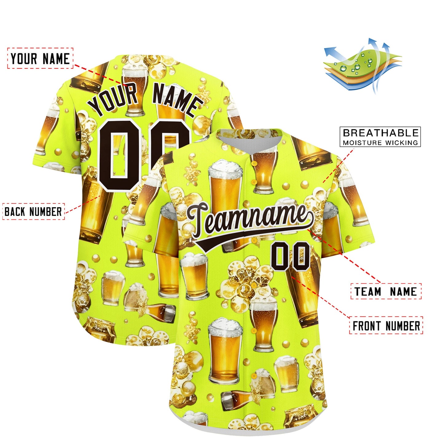 Custom Fluorescent Green Personalized Beer Day Shirt Parties Baseball Jersey Limited