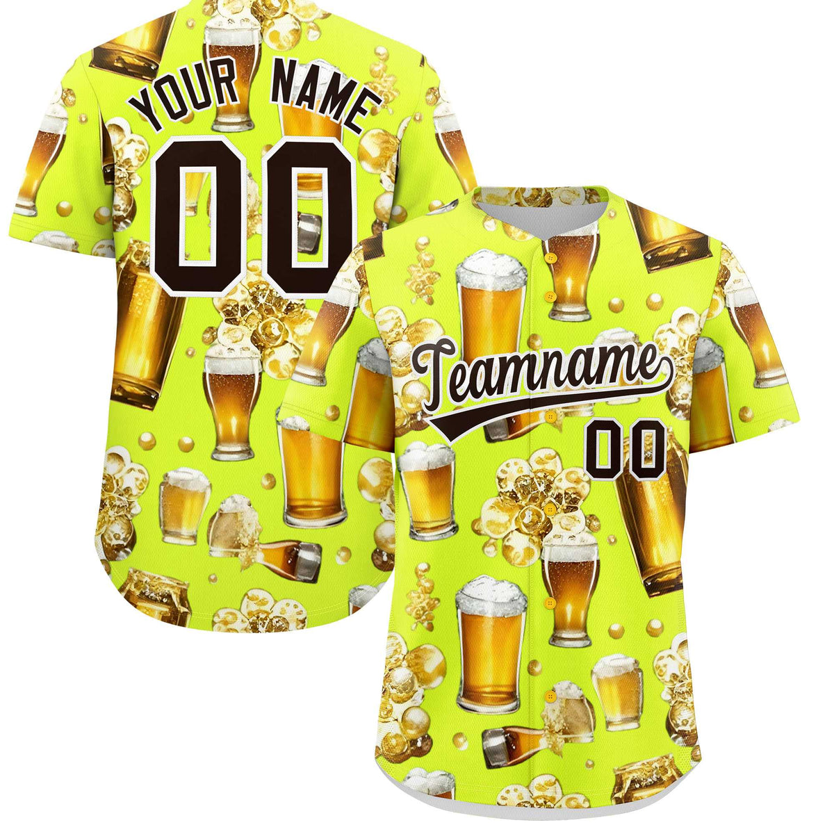 Custom Fluorescent Green Personalized Beer Day Shirt Parties Baseball Jersey