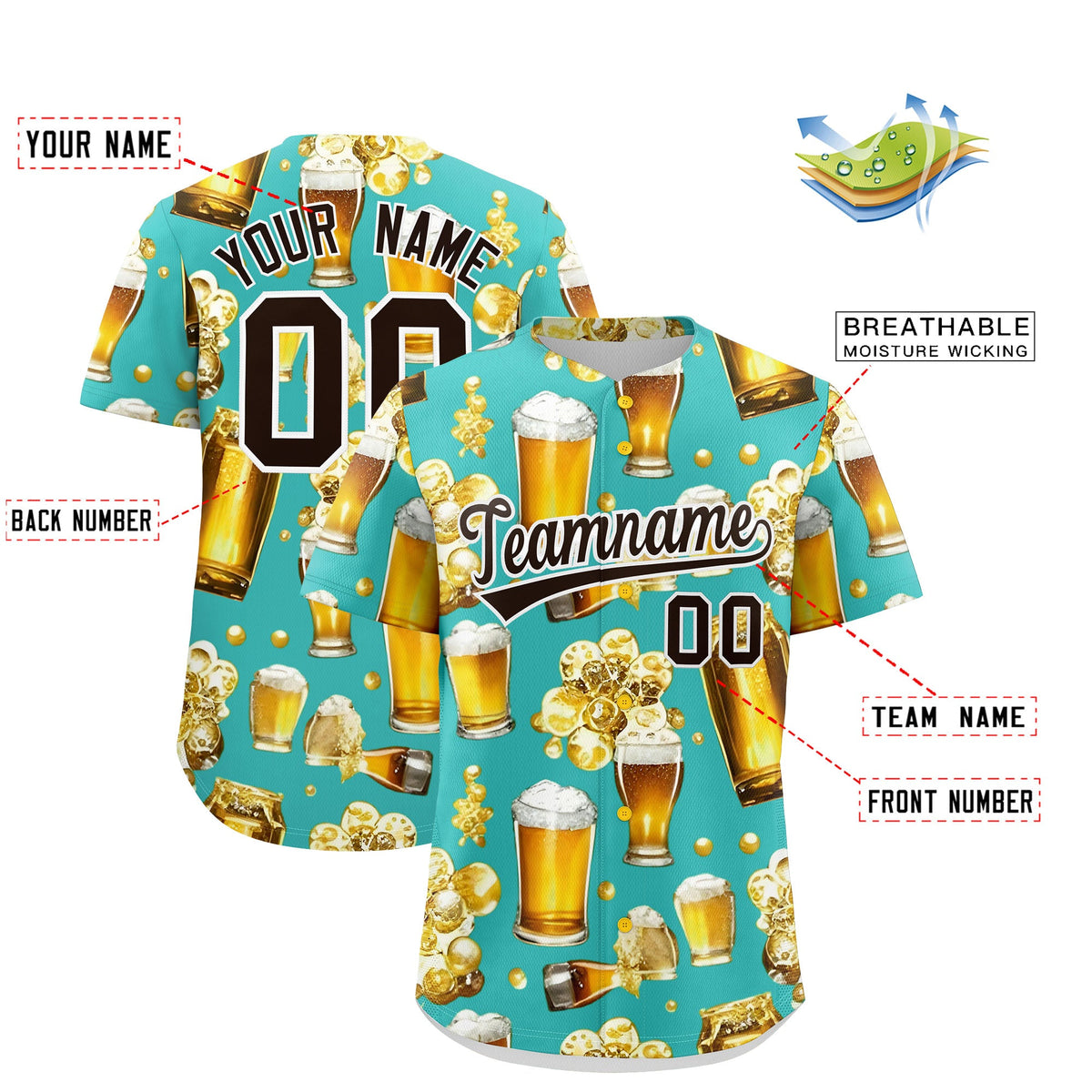 Custom Teal Personalized Beer Day Shirt Parties Baseball Jersey Limited