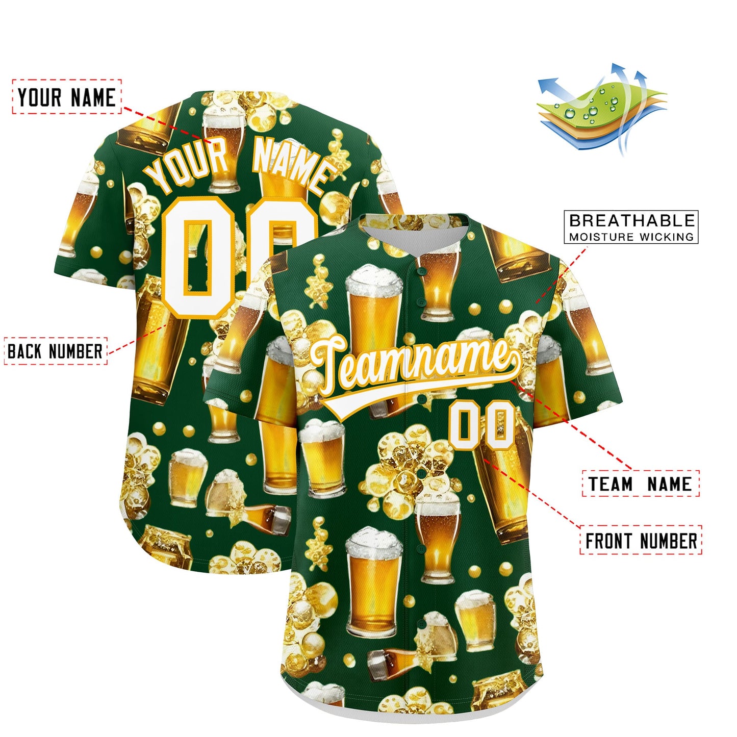 Custom Green Personalized Beer Day Shirt Parties Baseball Jersey Limited