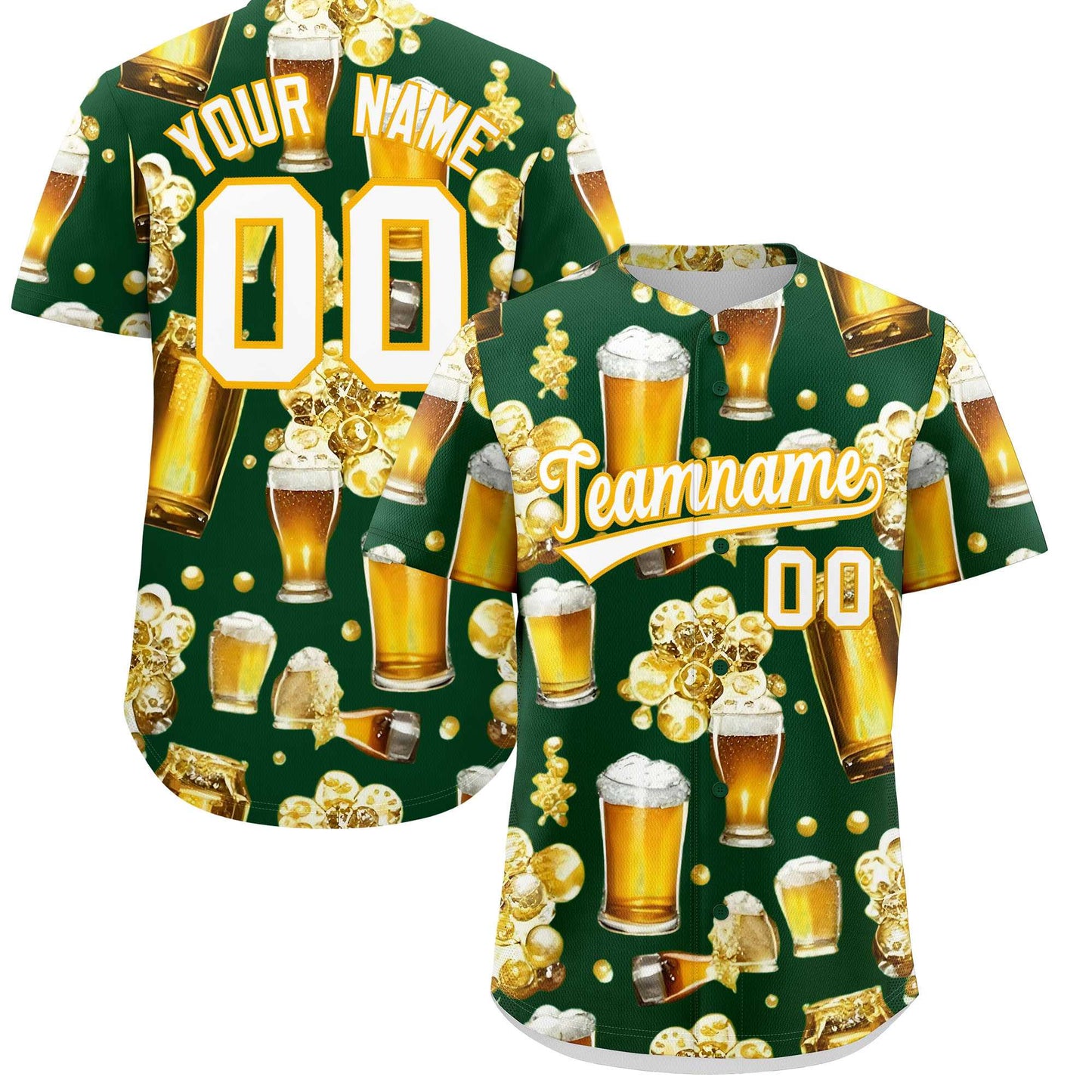 Custom Green Personalized Beer Day Shirt Parties Baseball Jersey