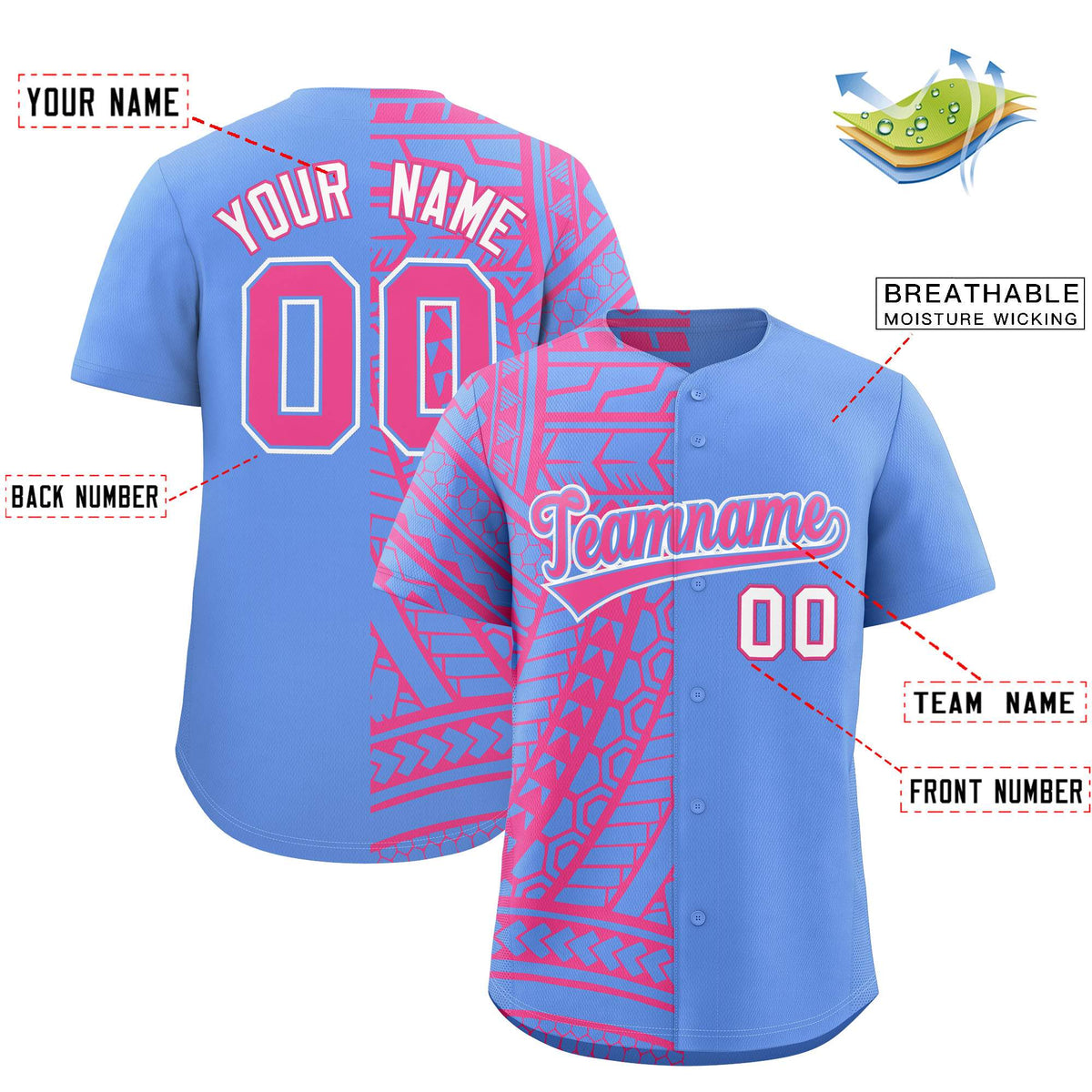 Custom Light Blue Pink Split Fashion Tribal Pattern Authentic Baseball Jersey Limited