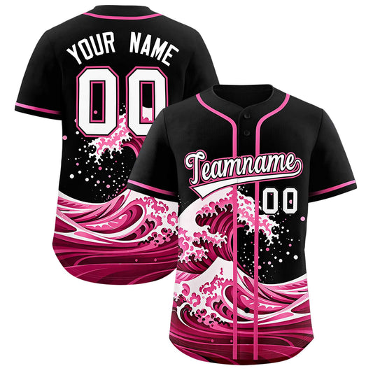 Custom Black Wave Graffiti Pattern Authentic Baseball Jersey