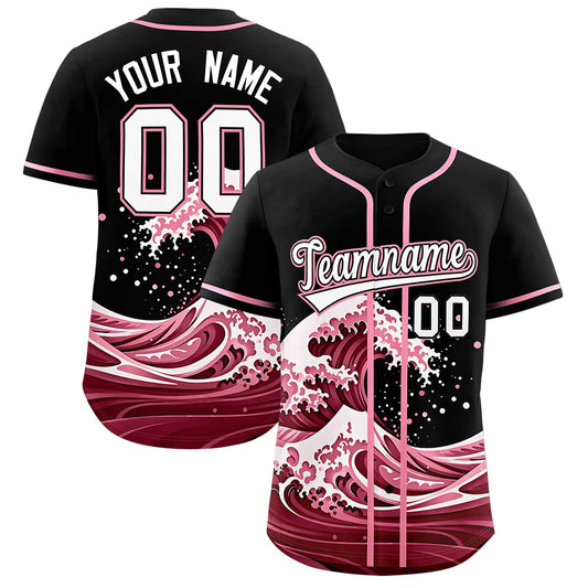 Custom Black Wave Graffiti Pattern Authentic Baseball Jersey