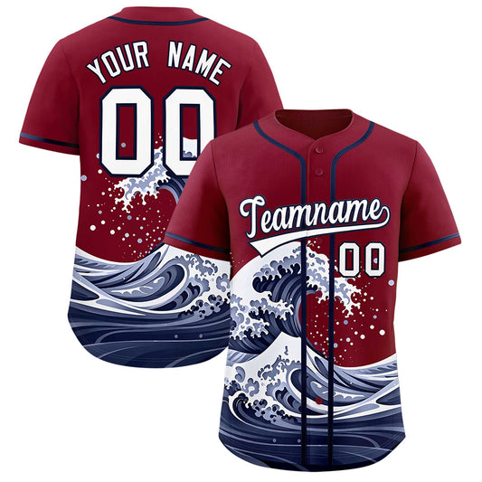 Custom Crimson Wave Graffiti Pattern Authentic Baseball Jersey